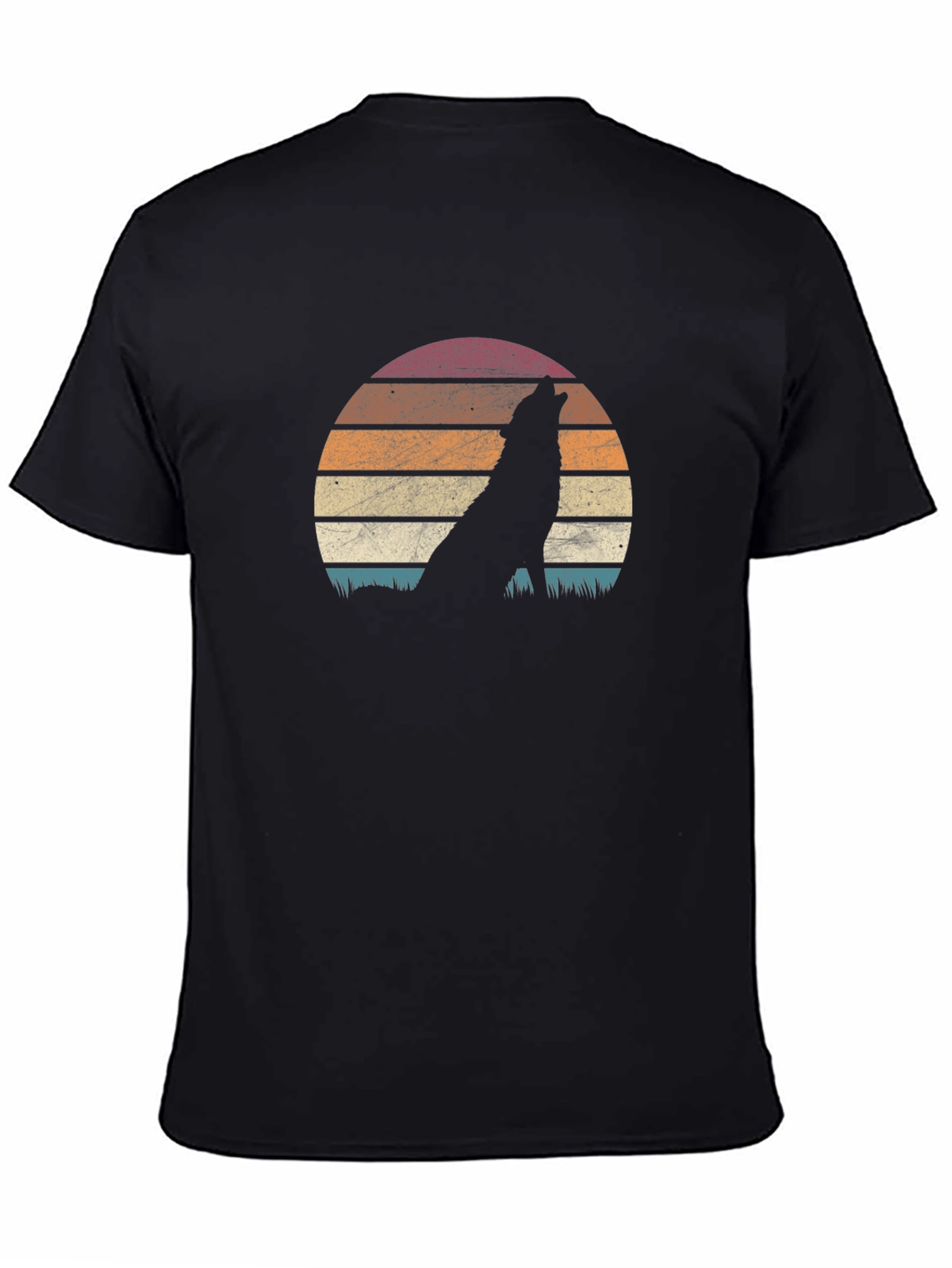 Wolf Silhouette Sunset Graphic Tee - Black T-Shirt