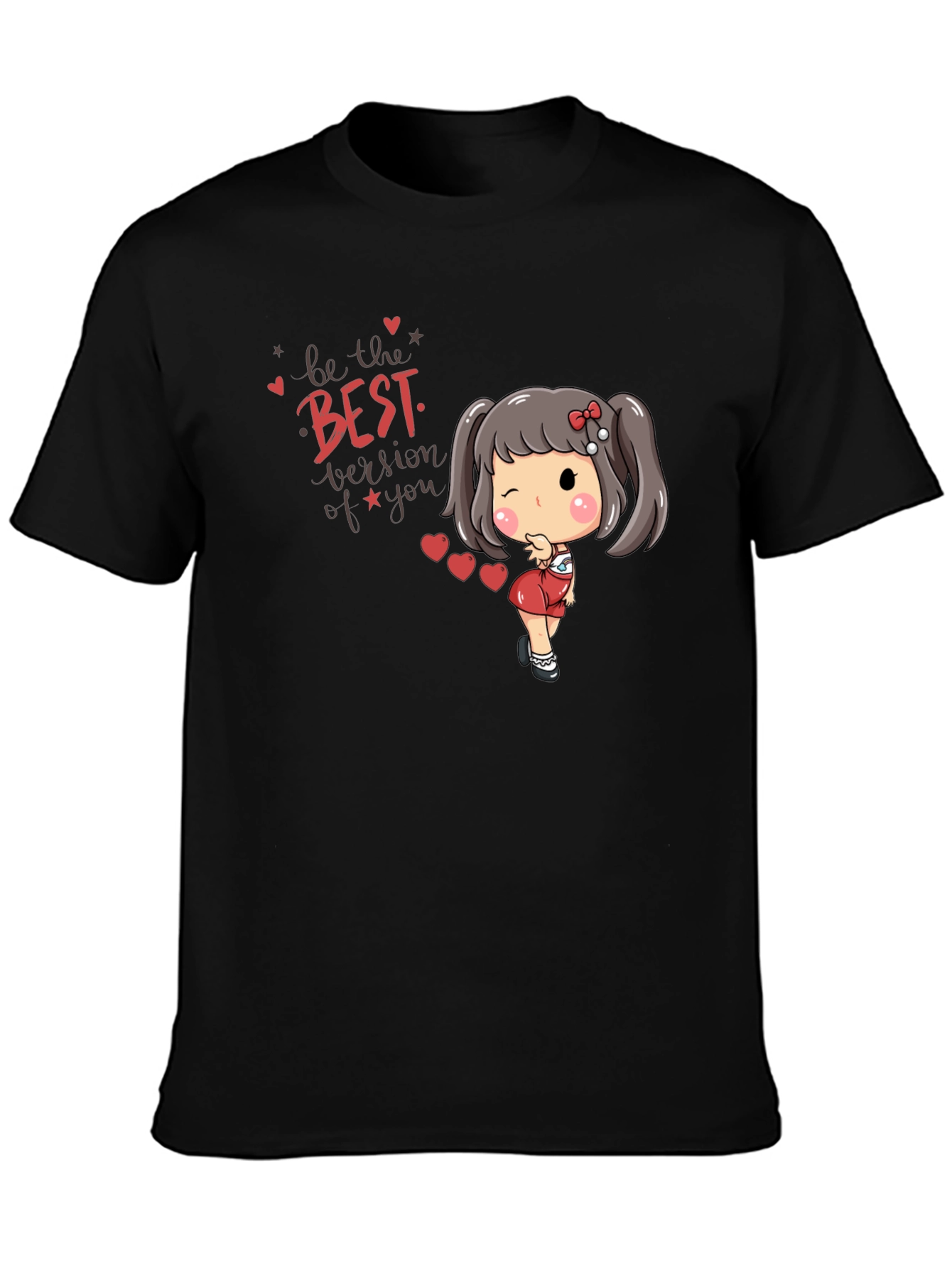 Cute Cartoon Girl Black T-Shirt