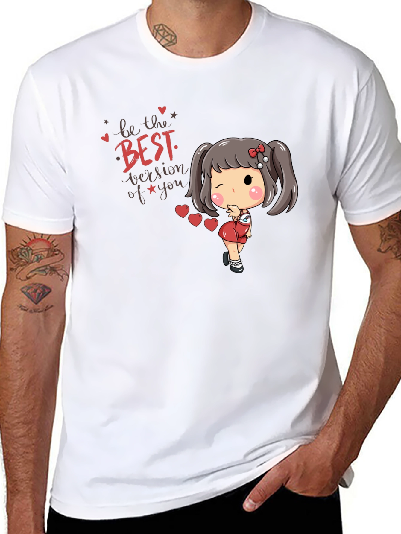 Cute Cartoon Girl Black T-Shirt