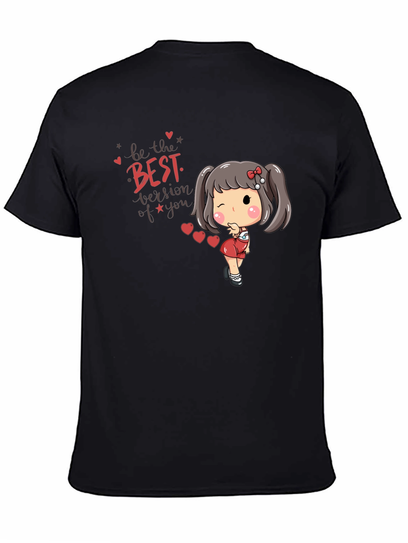 Cute Cartoon Girl Black T-Shirt