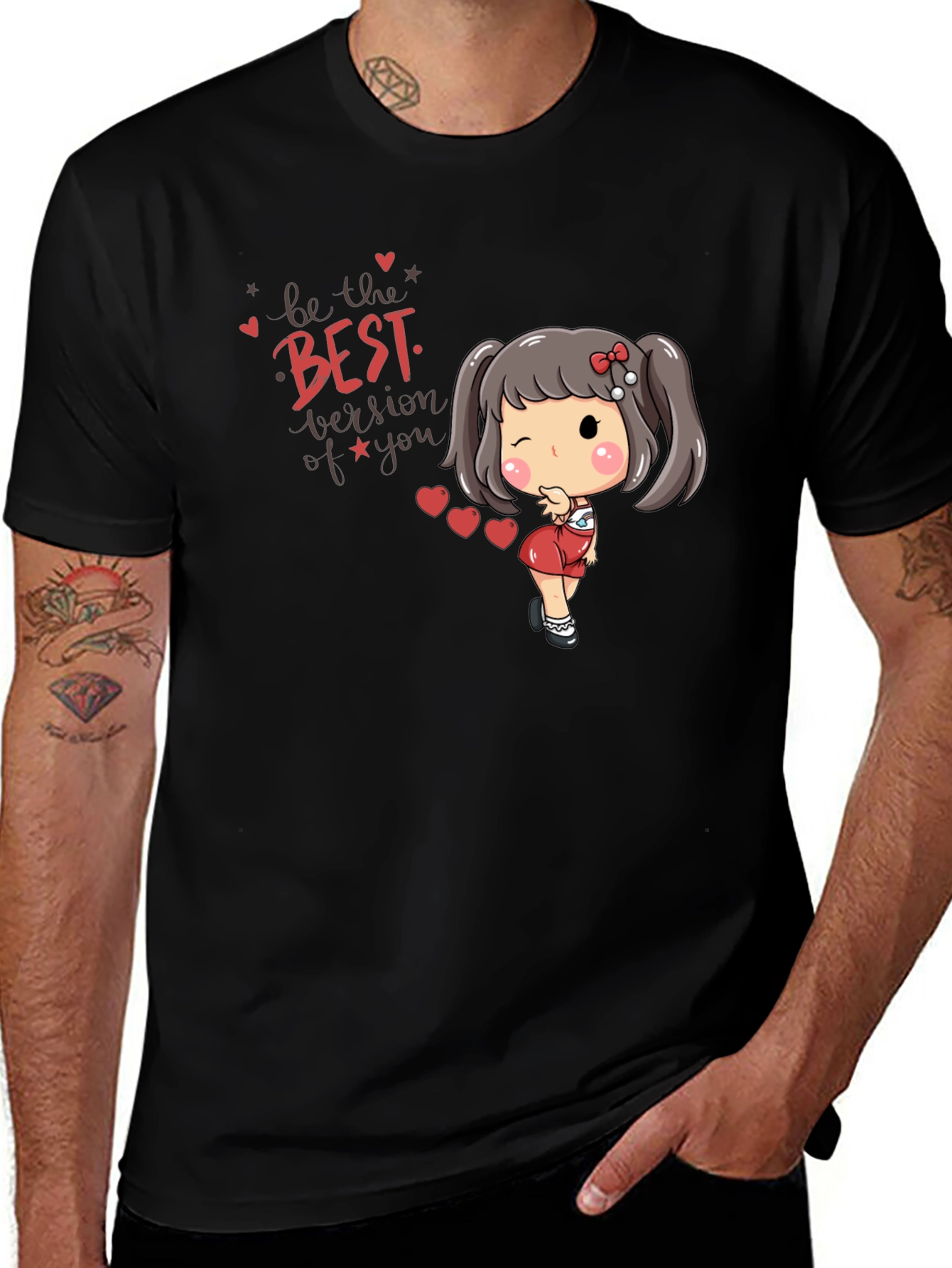 Cute Cartoon Girl Black T-Shirt