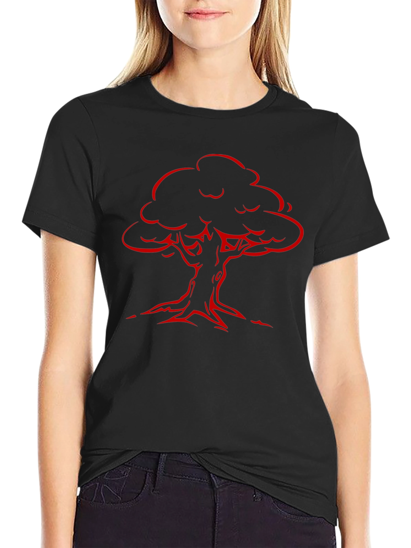 Red Tree Graphic Black T-Shirt