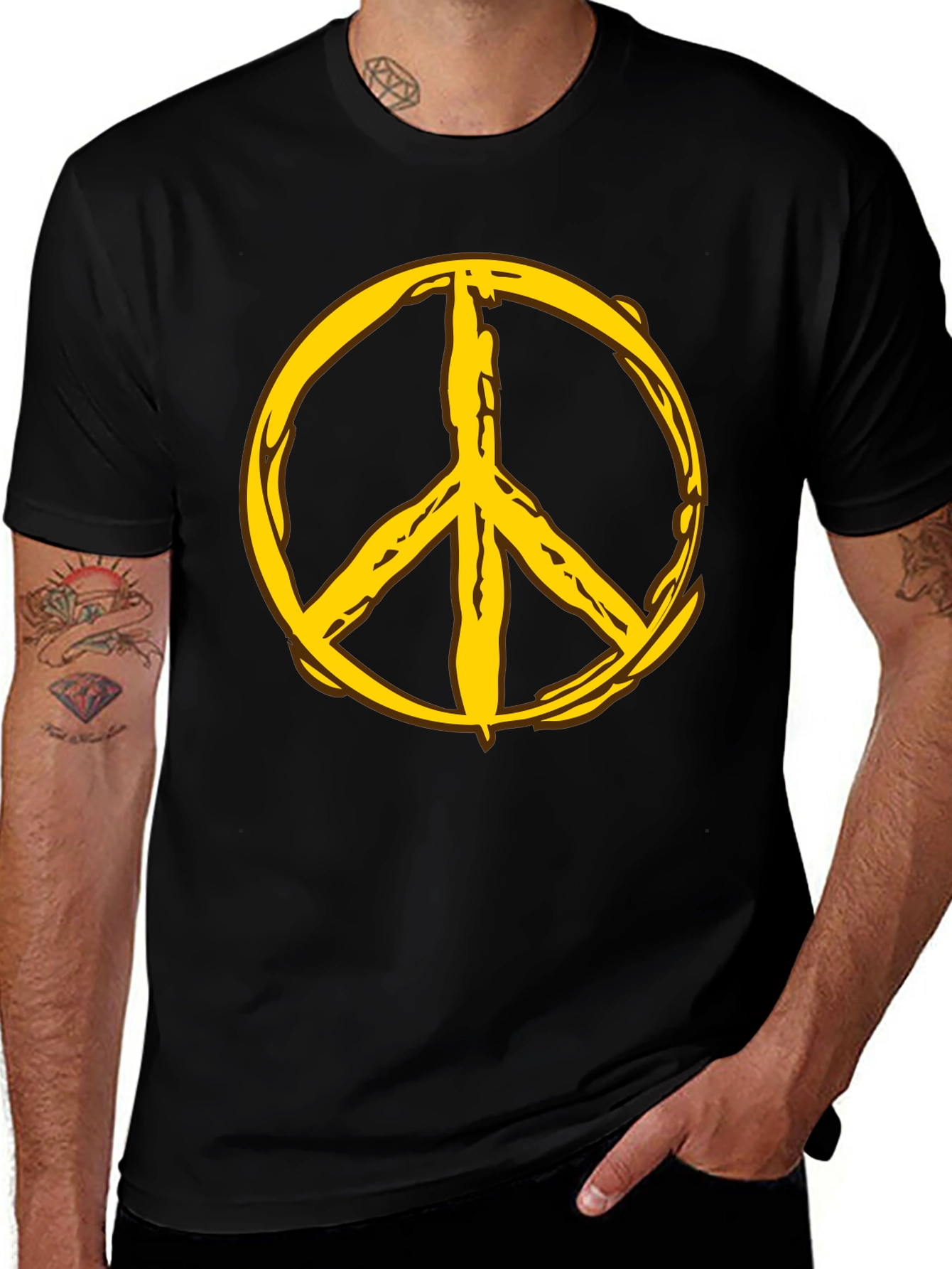 Peace Symbol Graphic Tee - Black Cotton Comfort