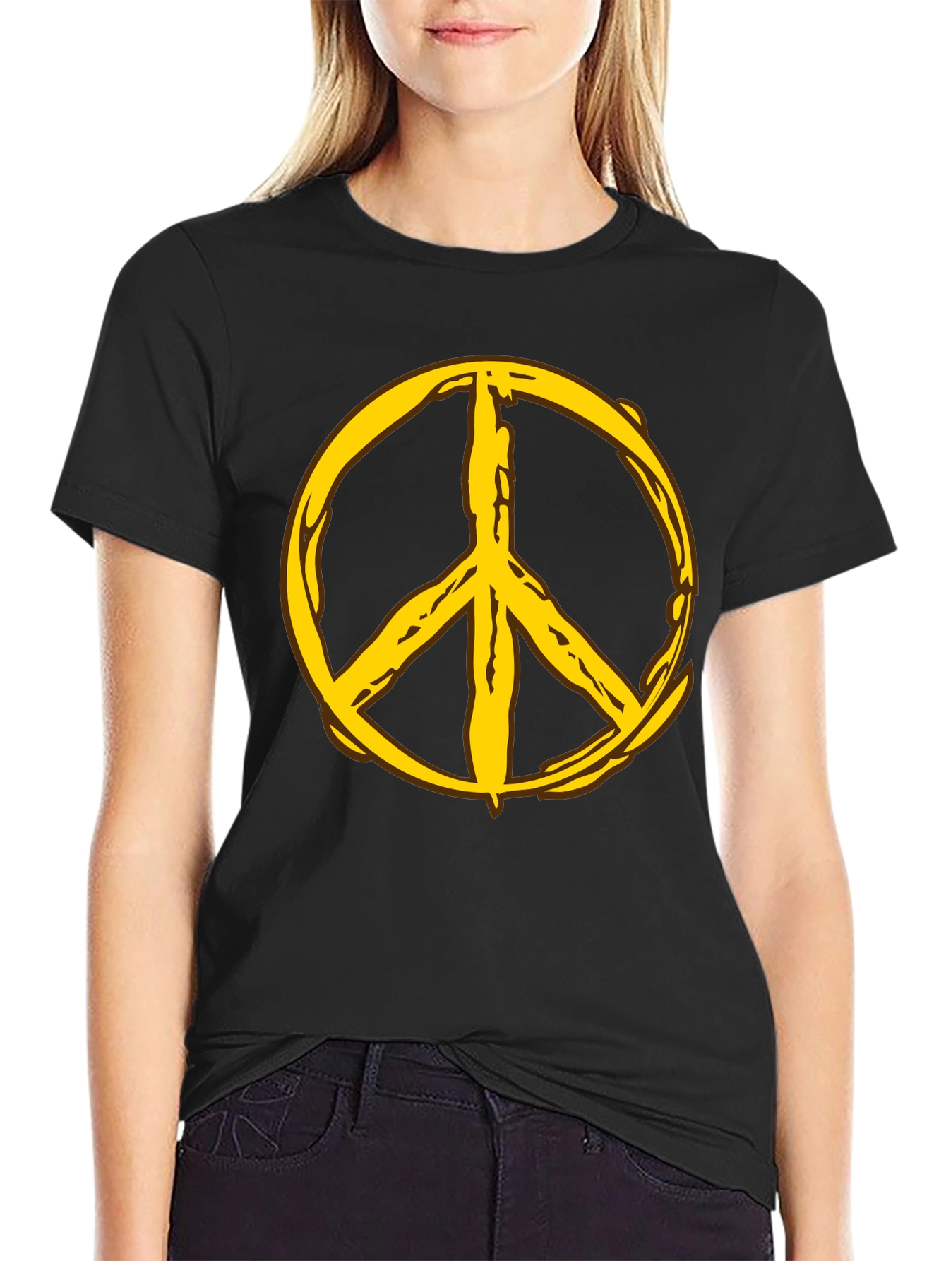 Peace Symbol Graphic Tee - Black Cotton Comfort
