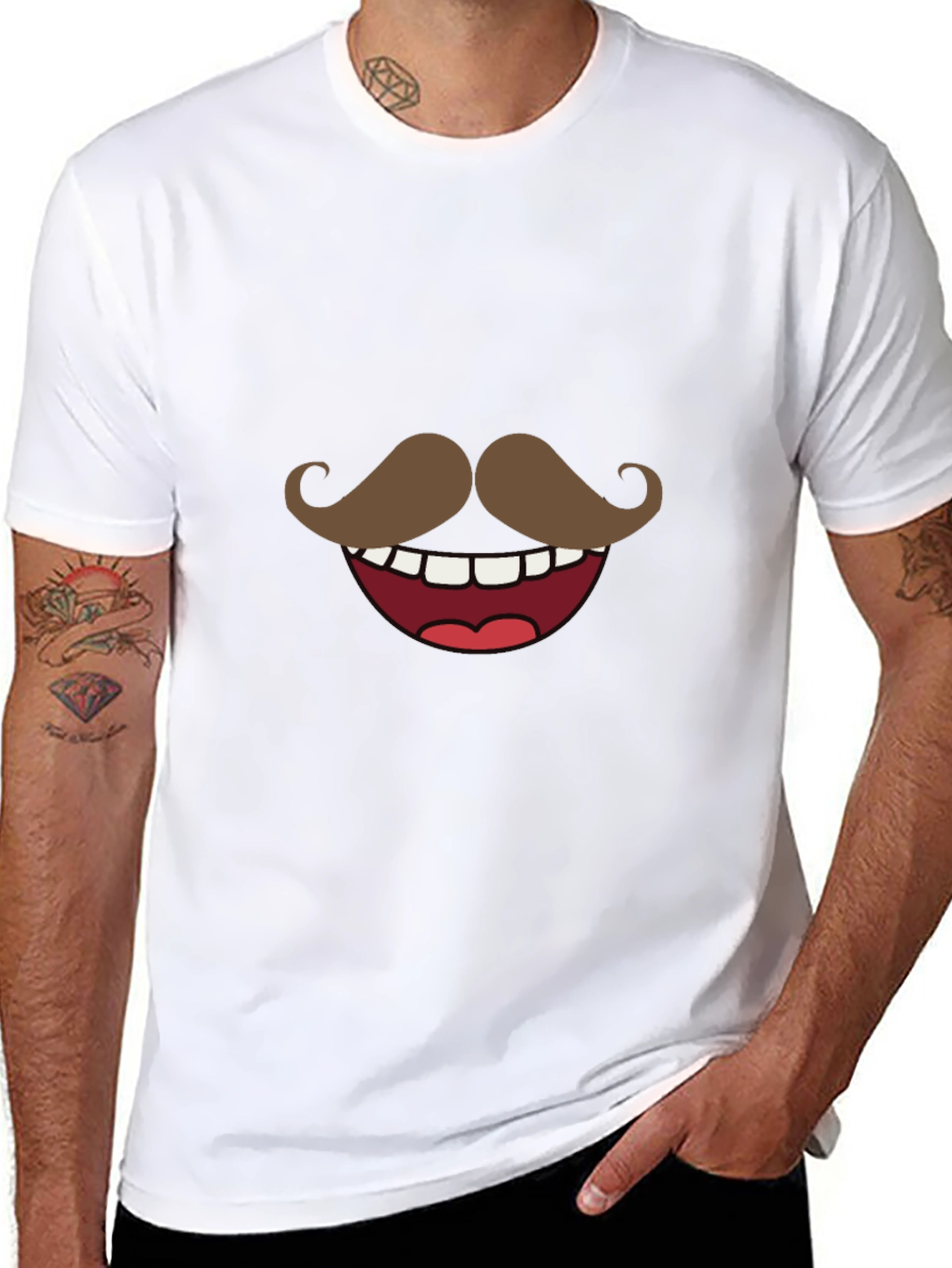 Funny Mustache Smile Graphic Tee - Black