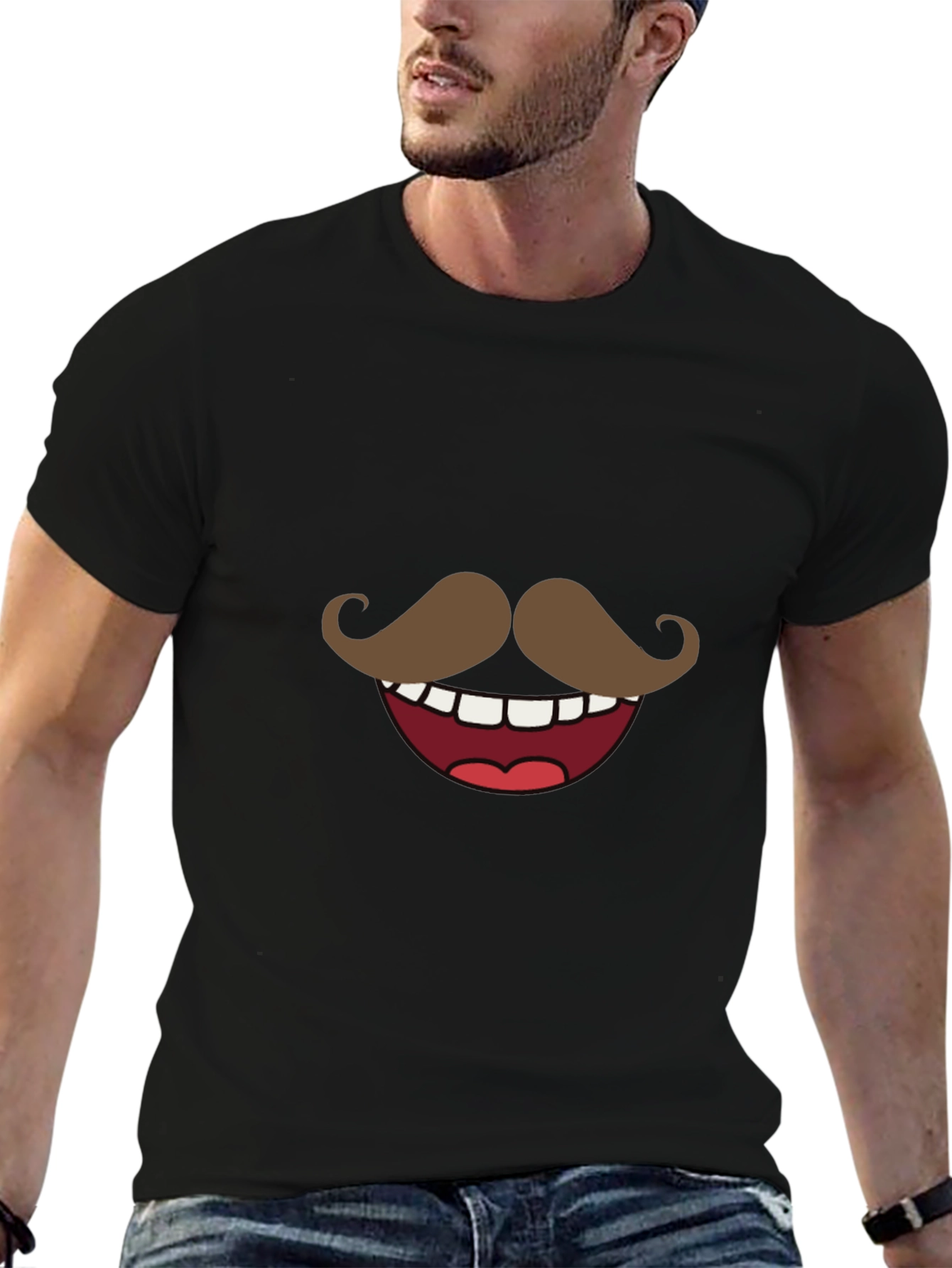 Funny Mustache Smile Graphic Tee - Black