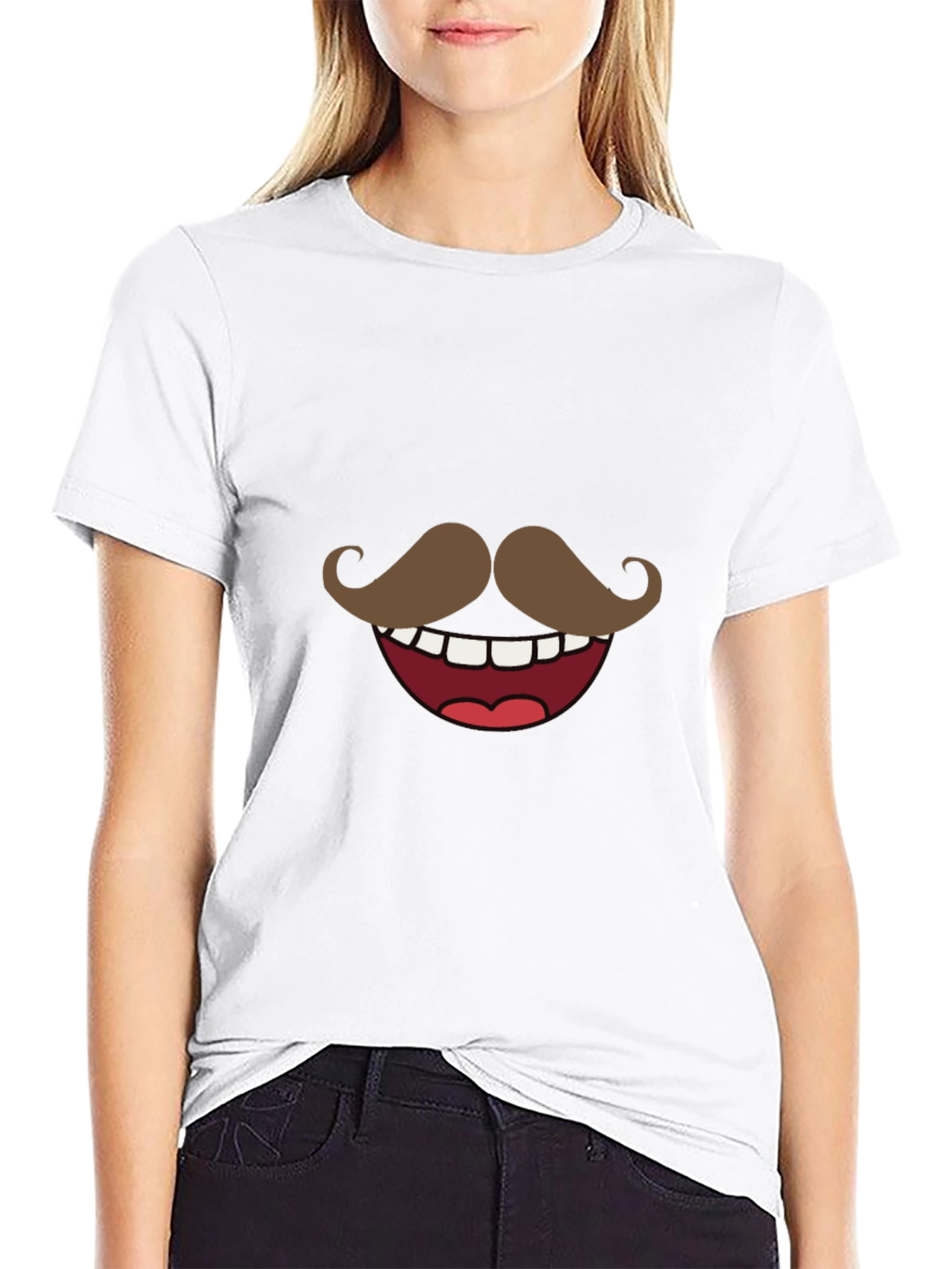Funny Mustache Smile Graphic Tee - Black