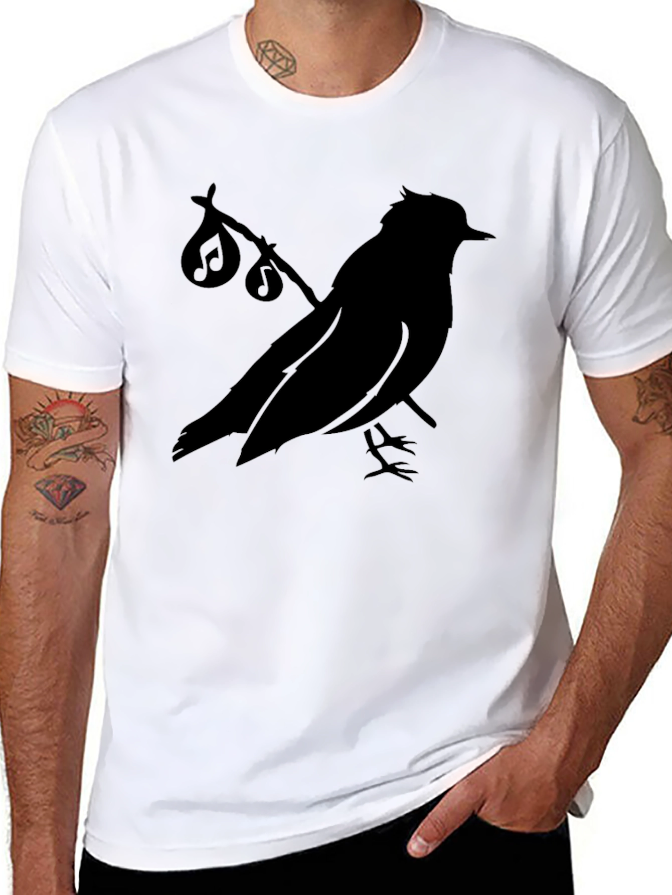 Musical Bird Silhouette Black T-Shirt