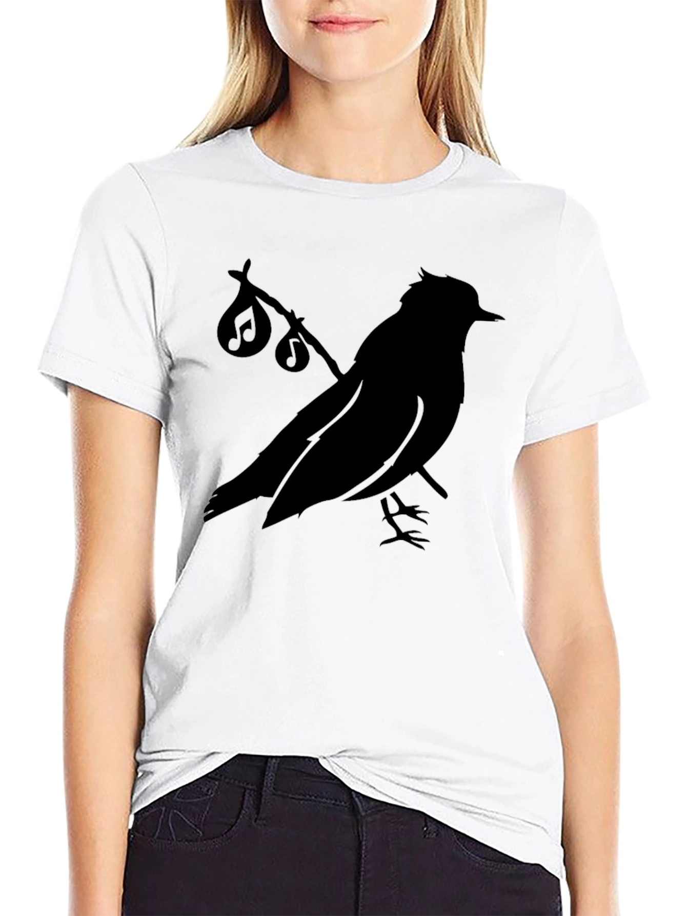 Musical Bird Silhouette Black T-Shirt