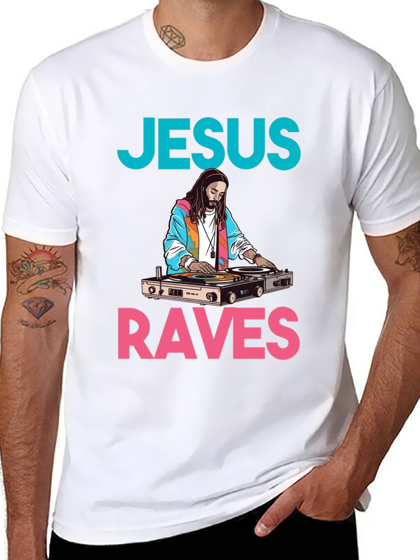 Jesus Raves Graphic Tee - DJ Jesus T-Shirt