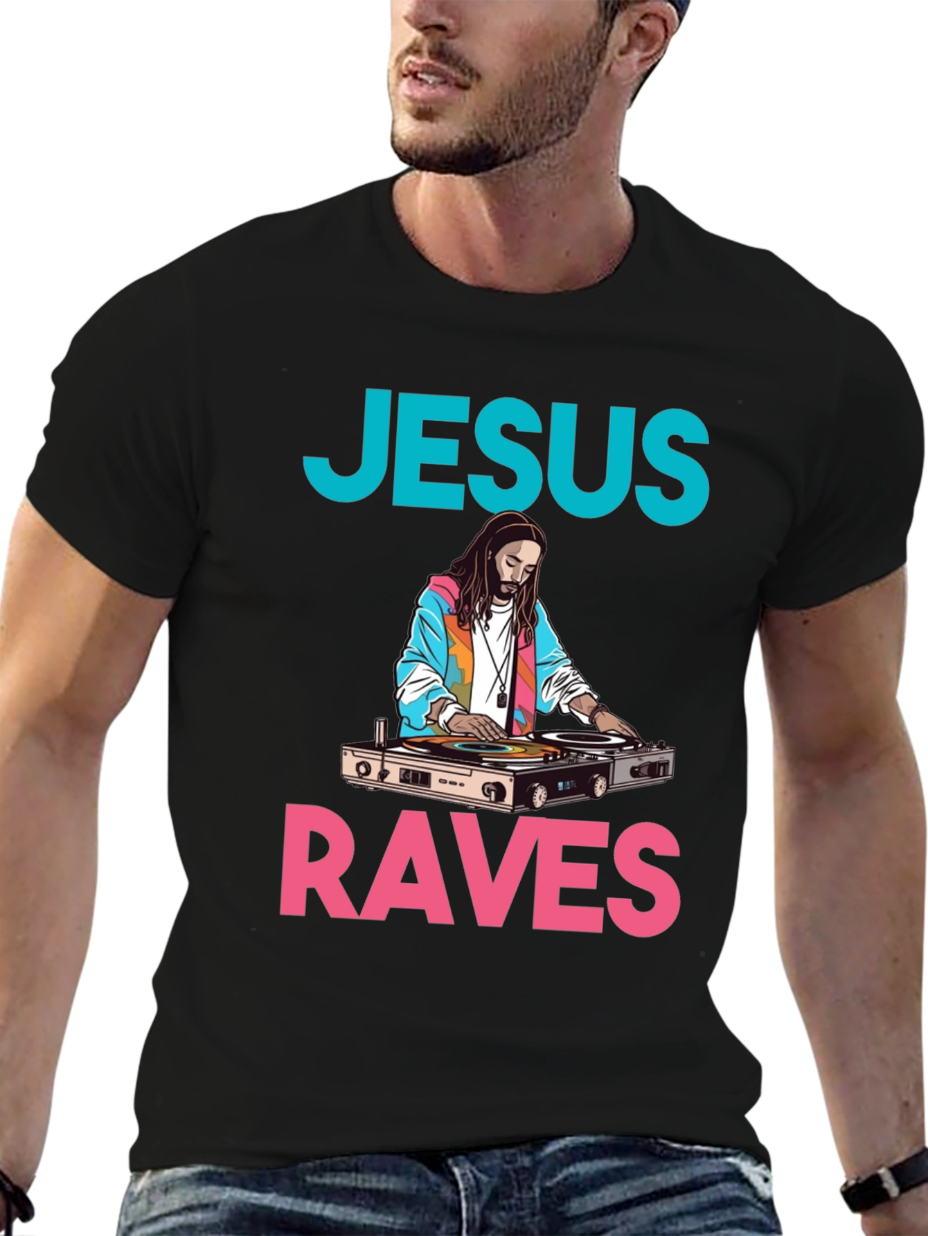 Jesus Raves Graphic Tee - DJ Jesus T-Shirt