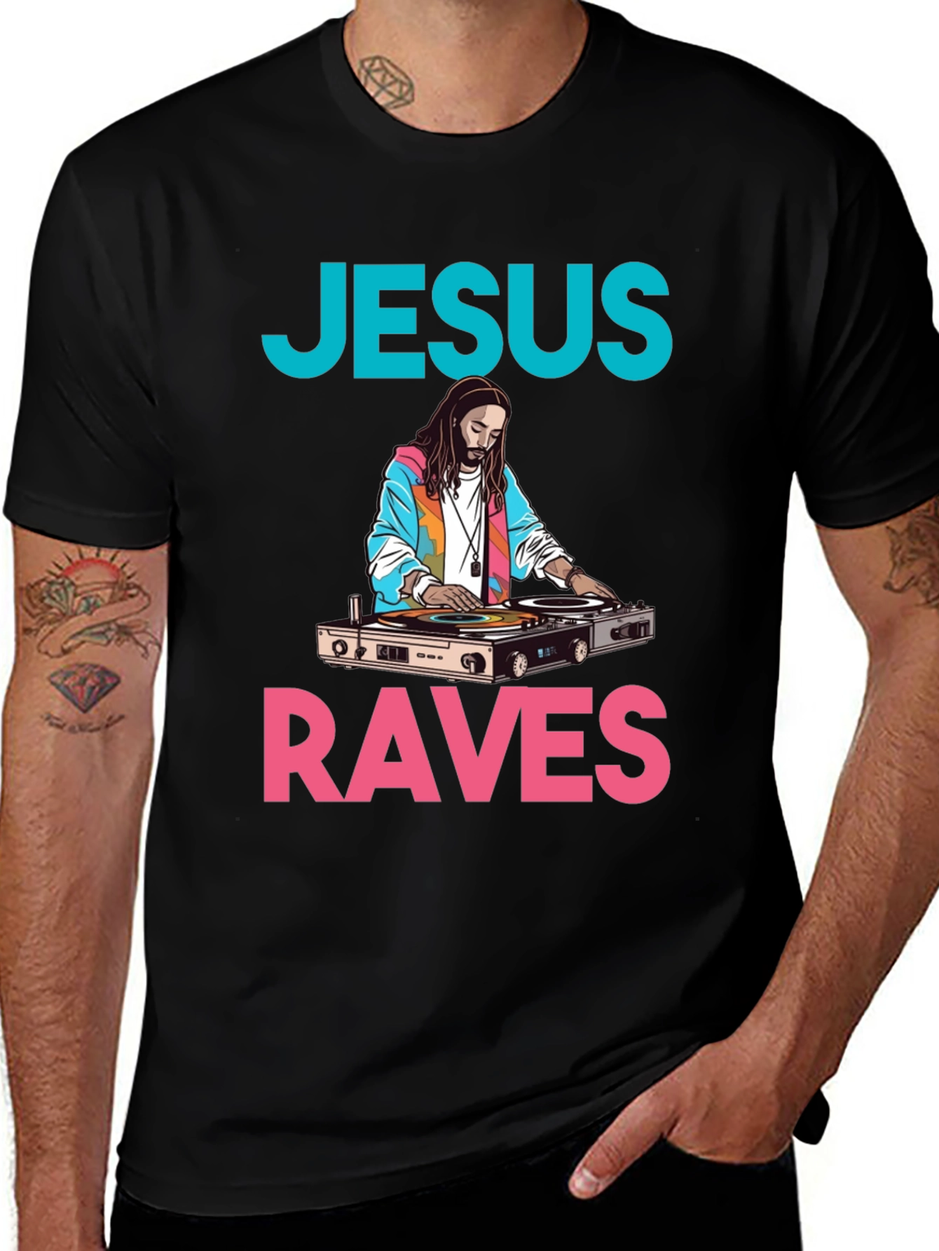 Jesus Raves Graphic Tee - DJ Jesus T-Shirt