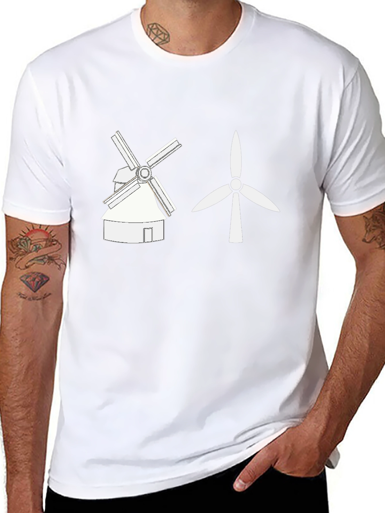 Windmill vs Wind Turbine Graphic Tee - Black