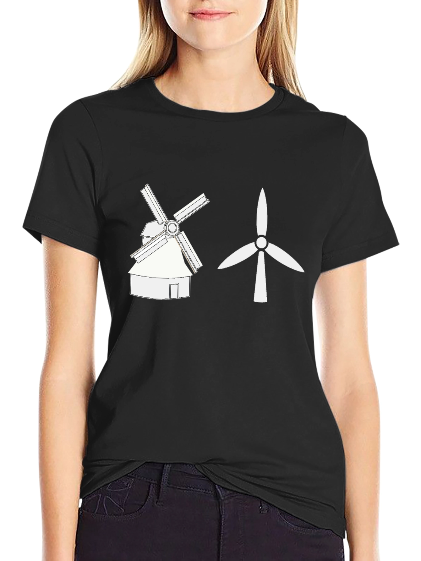 Windmill vs Wind Turbine Graphic Tee - Black