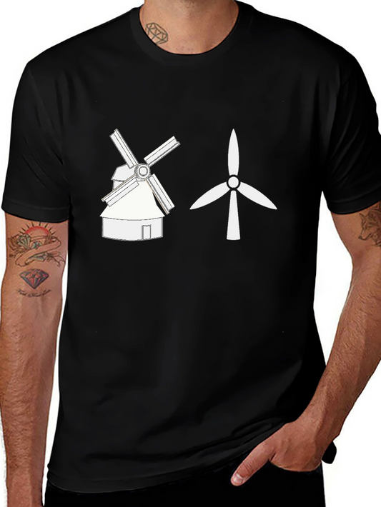 Windmill vs Wind Turbine Graphic Tee - Black