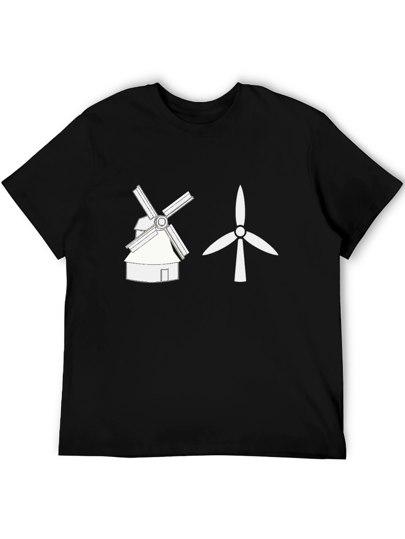 Windmill vs Wind Turbine Graphic Tee - Black