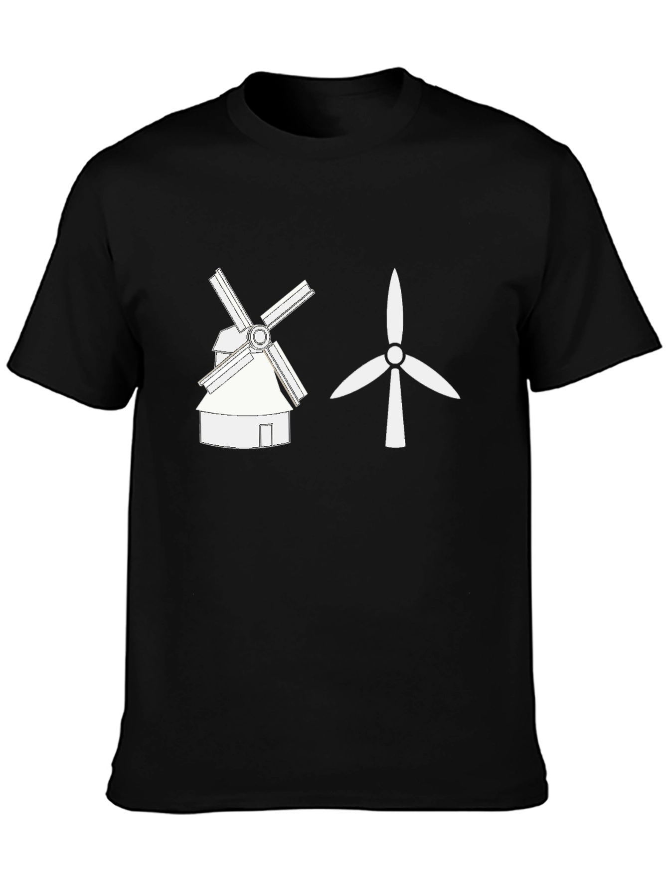 Windmill vs Wind Turbine Graphic Tee - Black