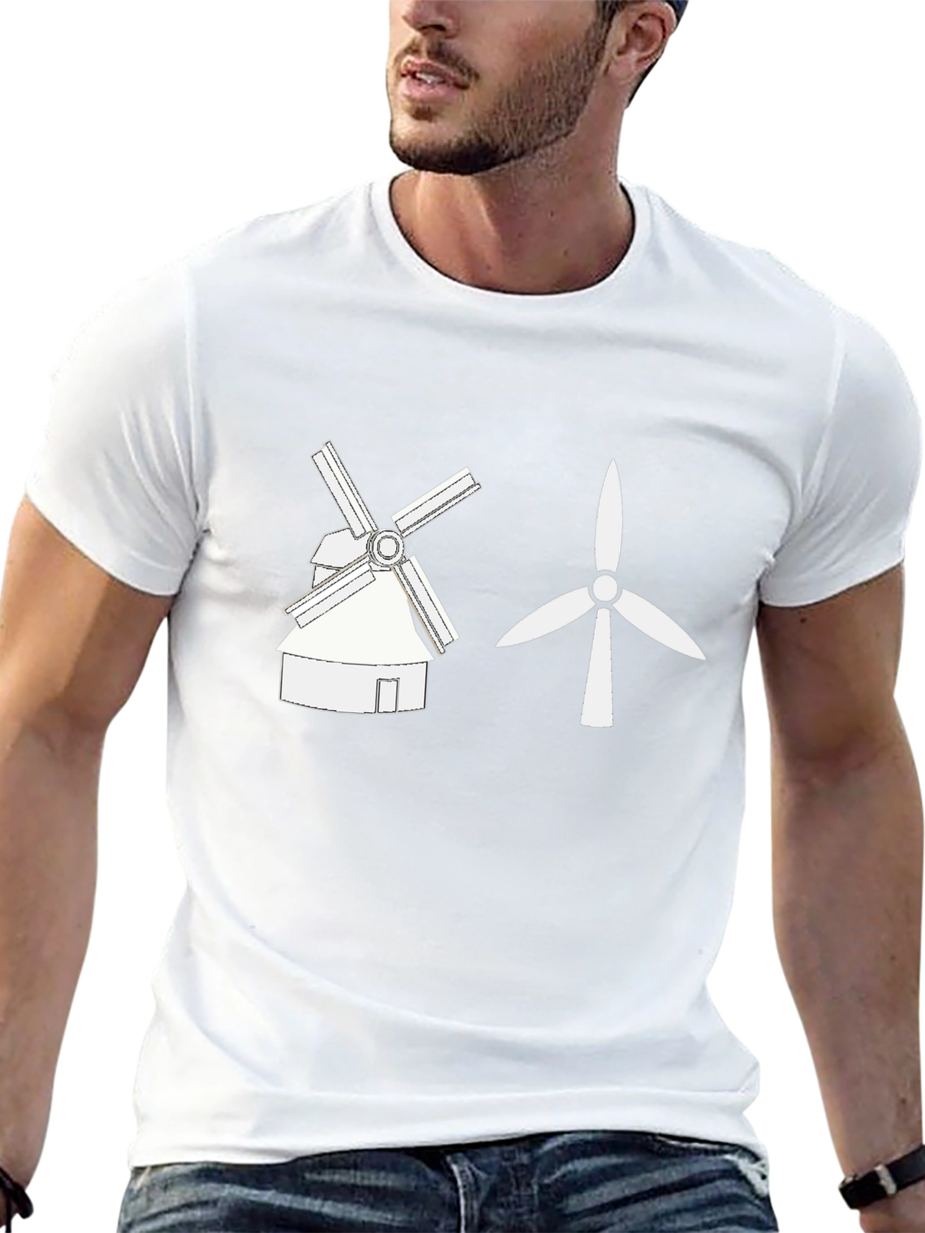 Windmill vs Wind Turbine Graphic Tee - Black