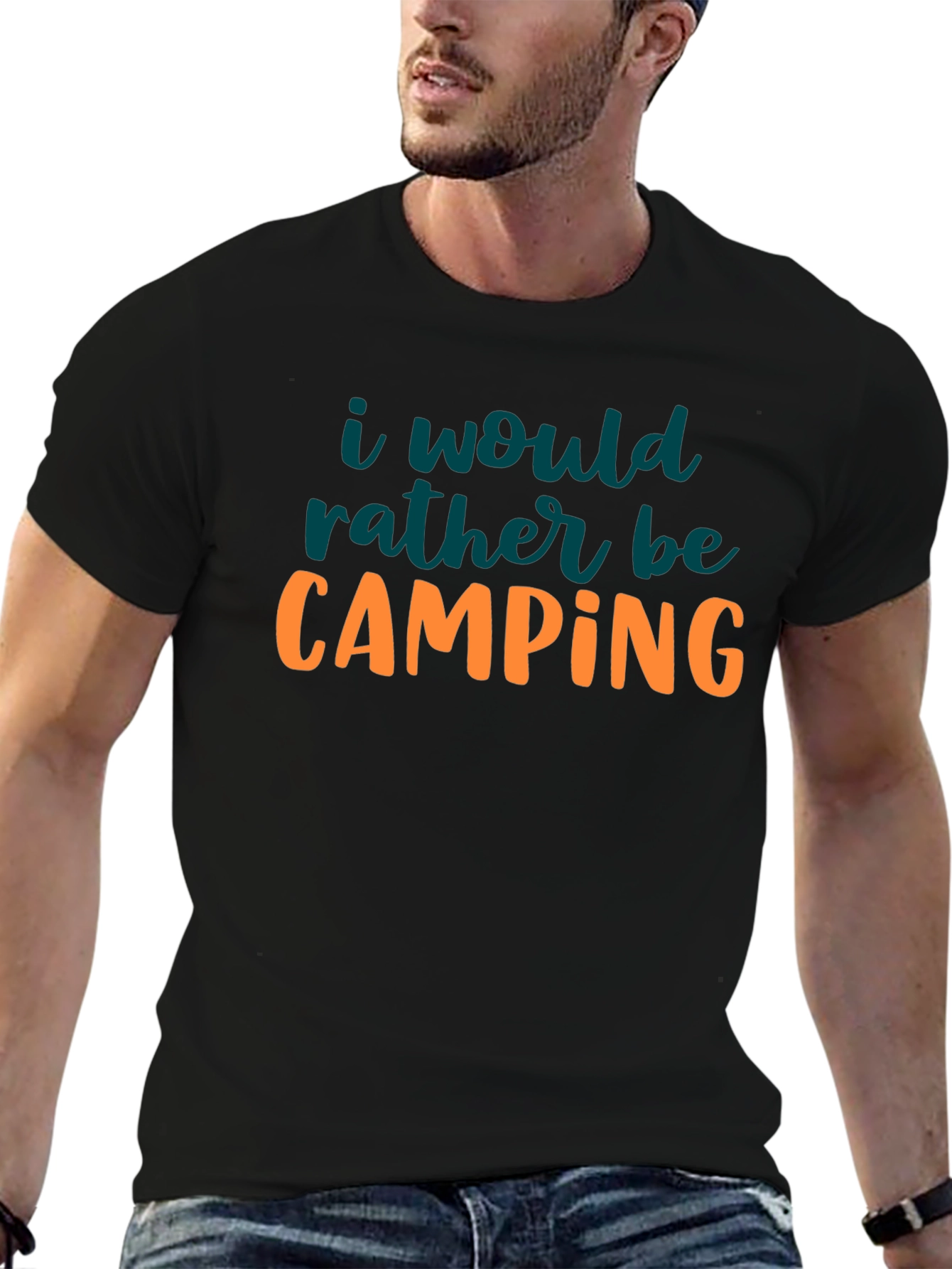 Camping Graphic Tee - Black Crew Neck