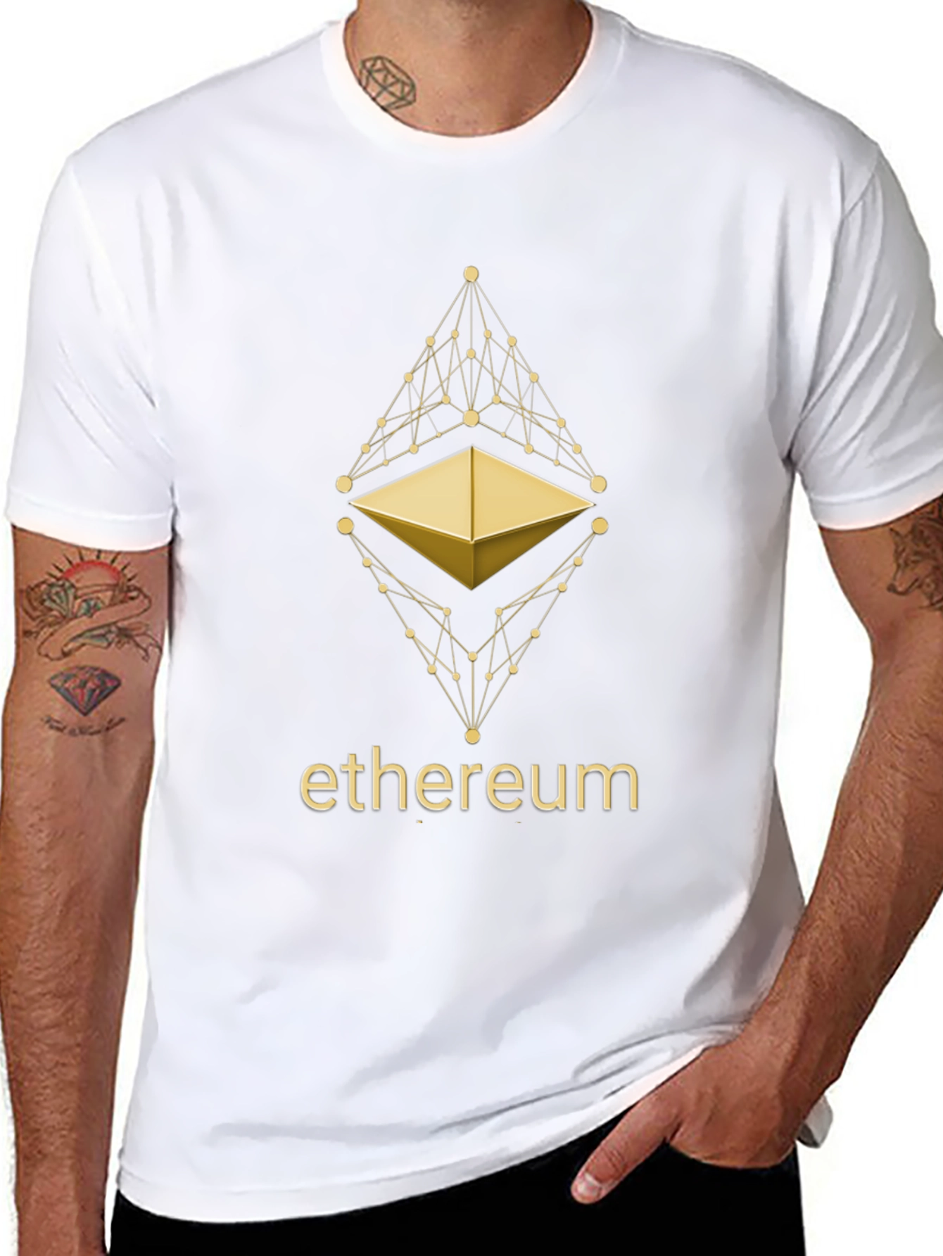 Ethereum Crypto T-Shirt - Golden Blockchain Design