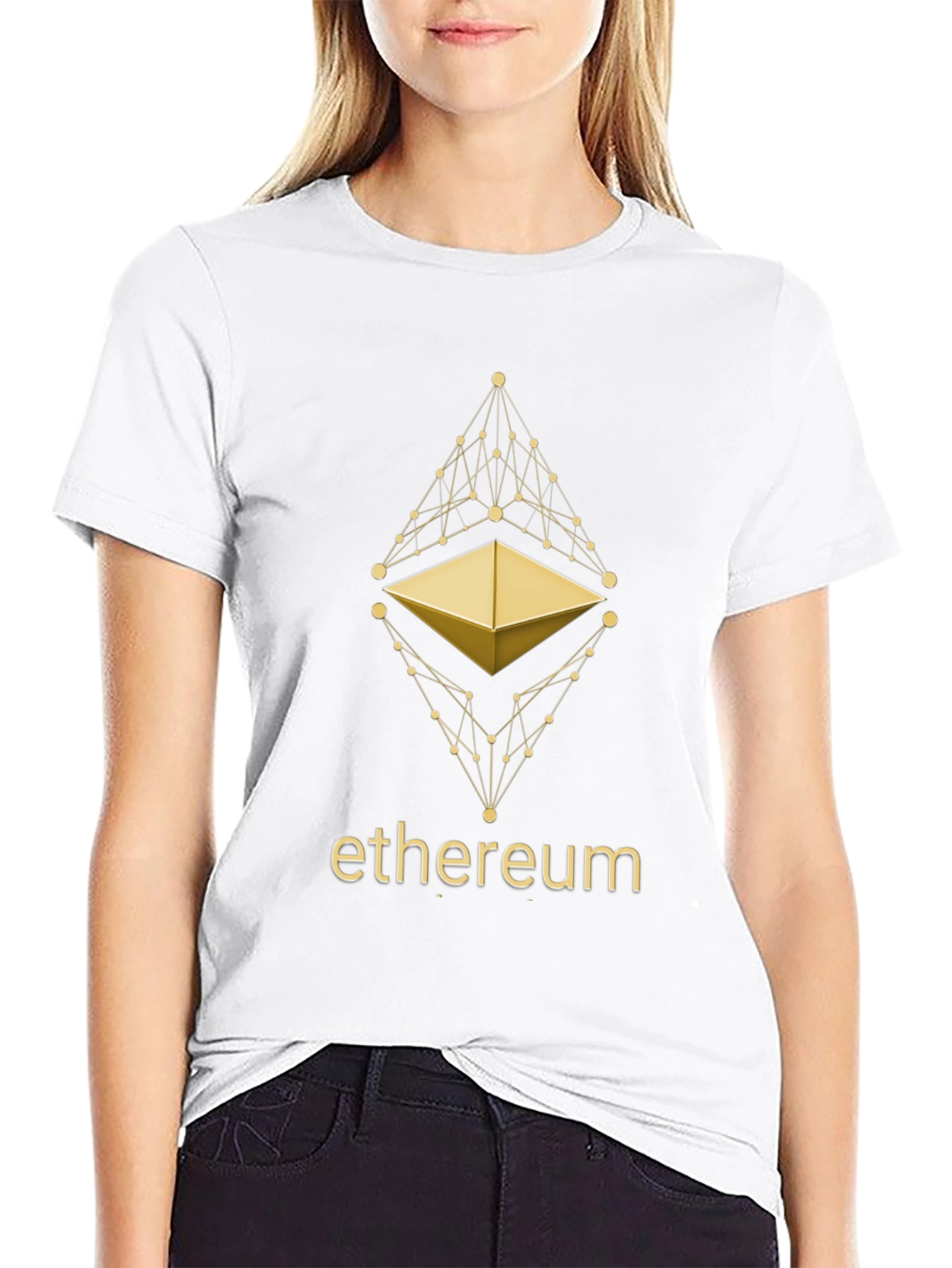 Ethereum Crypto T-Shirt - Golden Blockchain Design