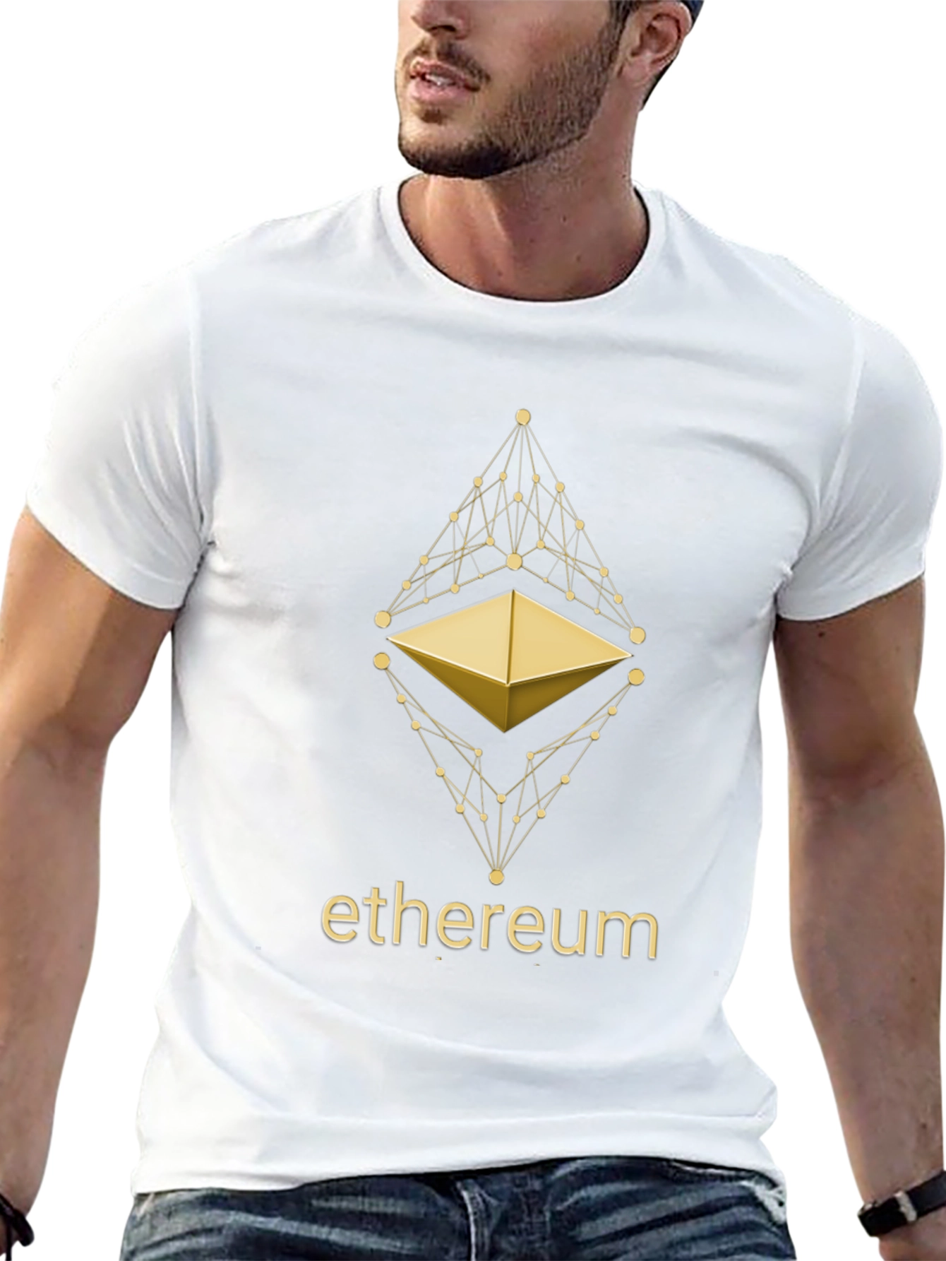 Ethereum Crypto T-Shirt - Golden Blockchain Design