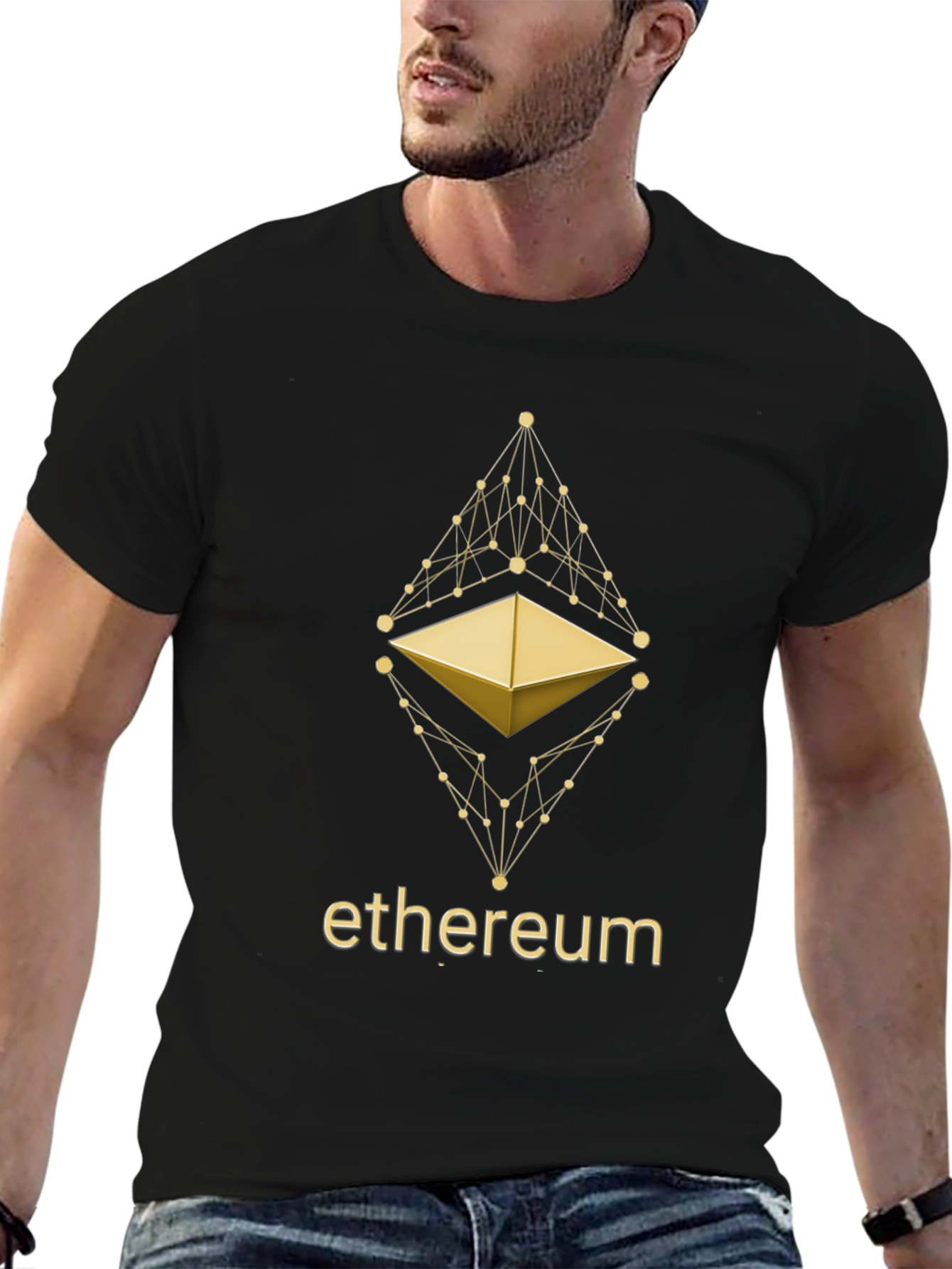 Ethereum Crypto T-Shirt - Golden Blockchain Design
