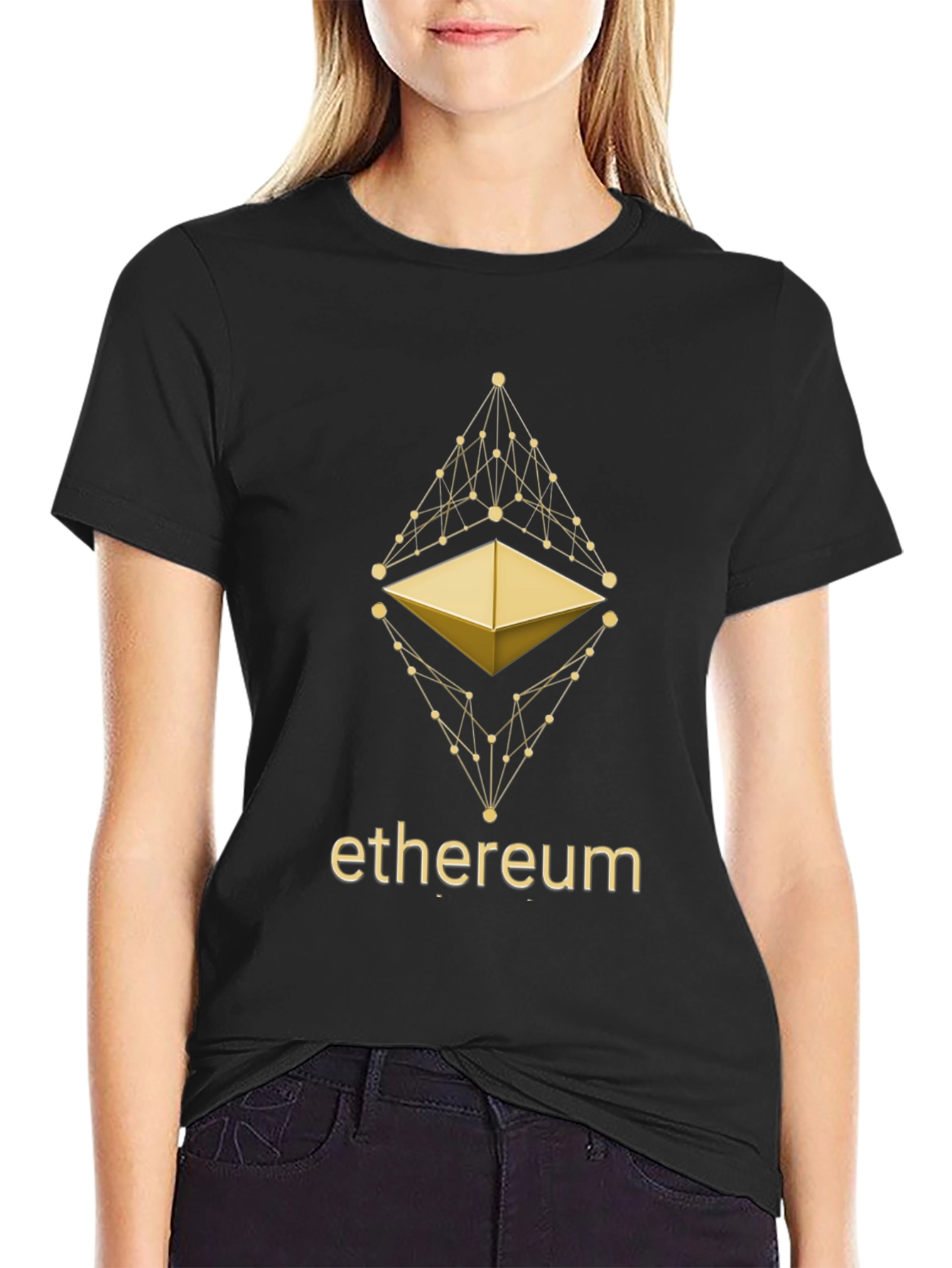 Ethereum Crypto T-Shirt - Golden Blockchain Design