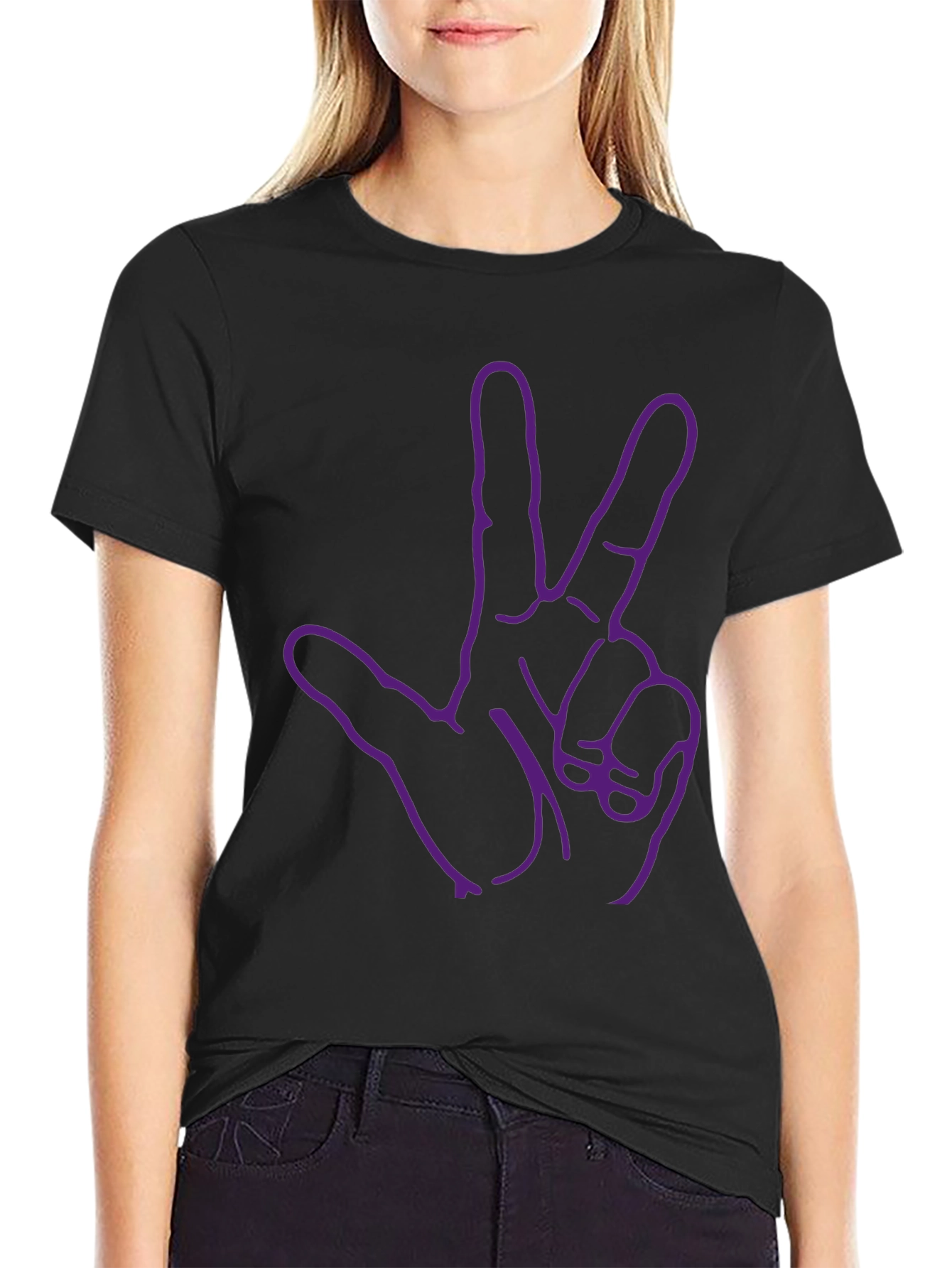Purple Three Finger Hand Black T-Shirt