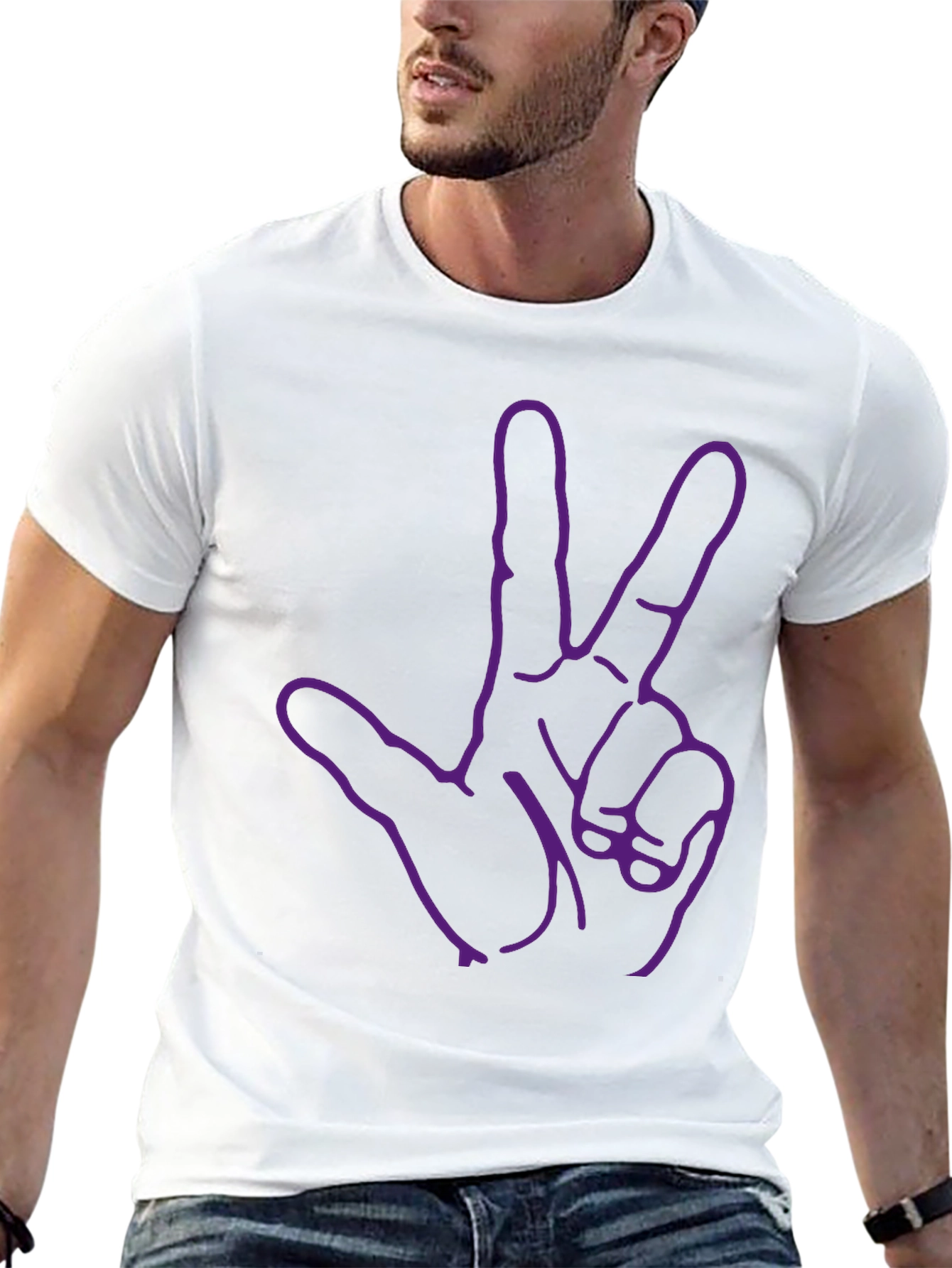 Purple Three Finger Hand Black T-Shirt