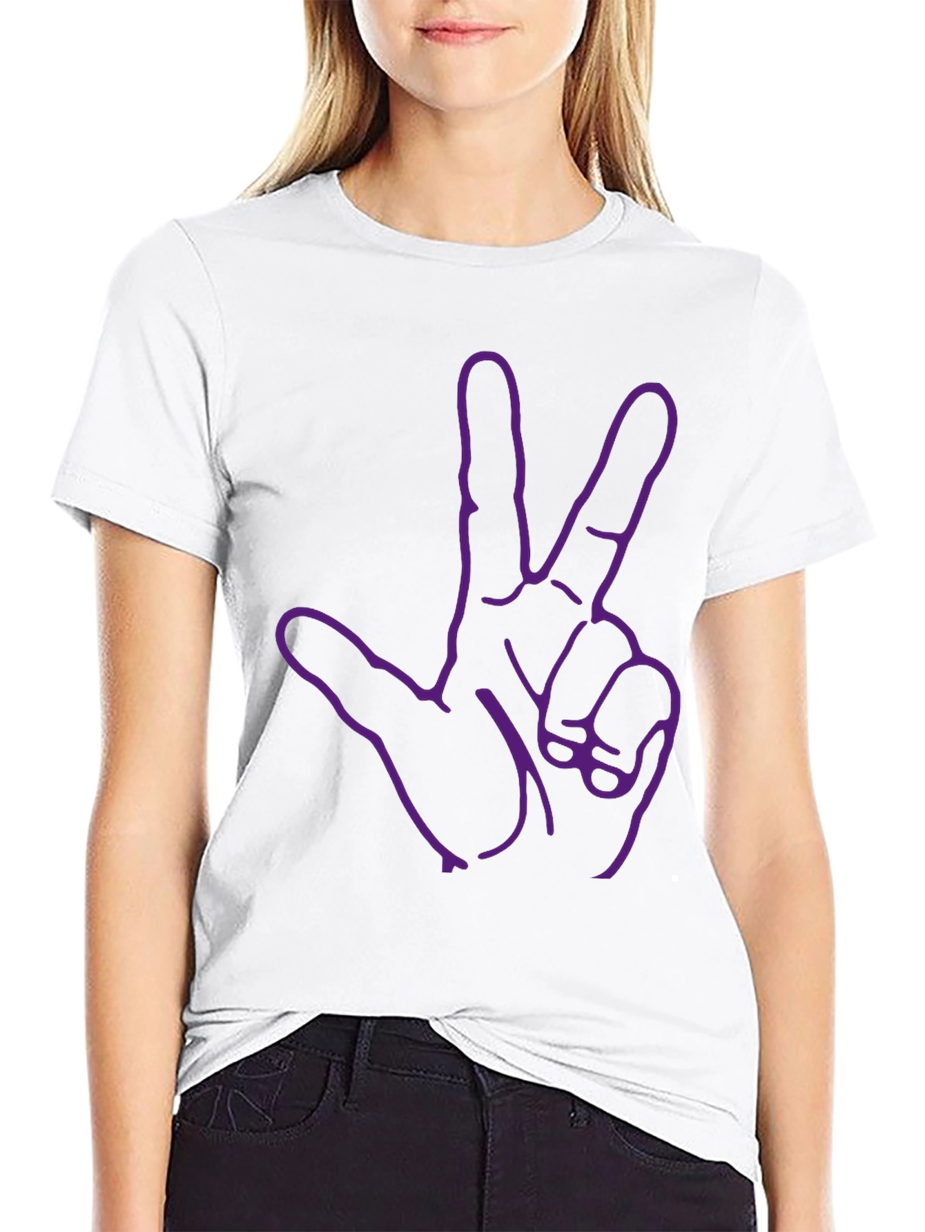 Purple Three Finger Hand Black T-Shirt