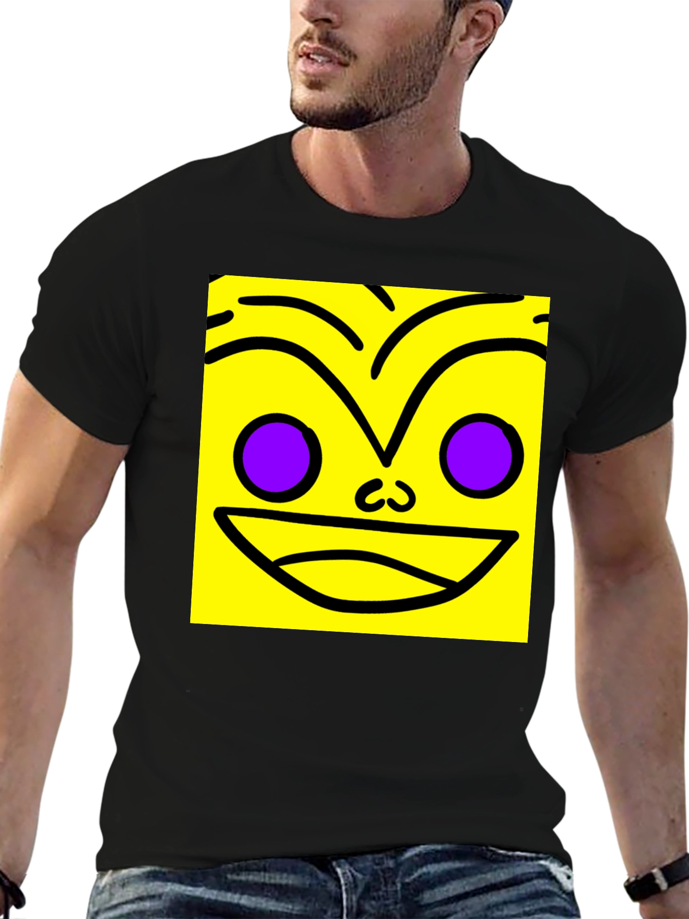 Funky Face Graphic Tee - Black Cotton Blend Shirt