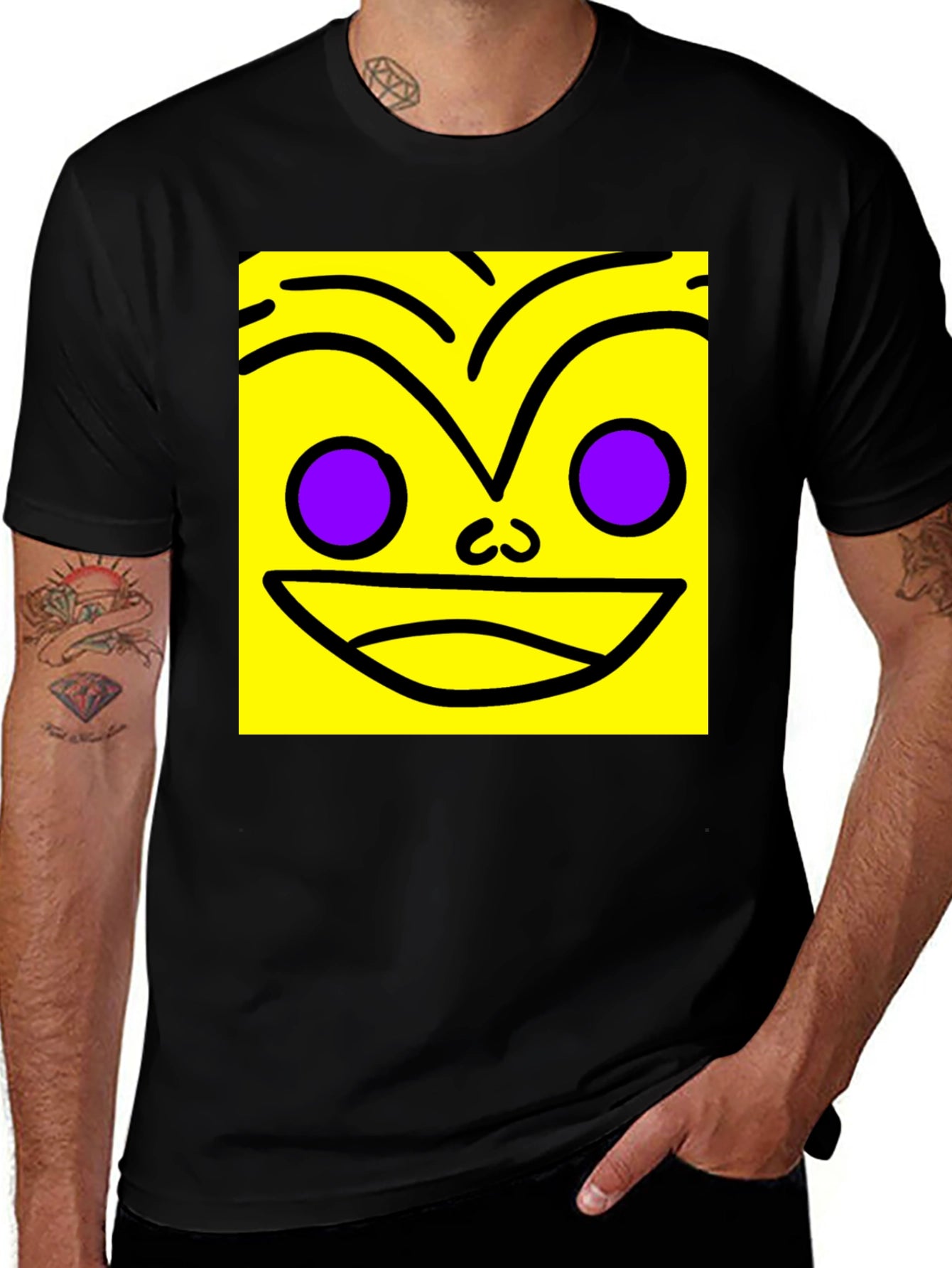Funky Face Graphic Tee - Black Cotton Blend Shirt