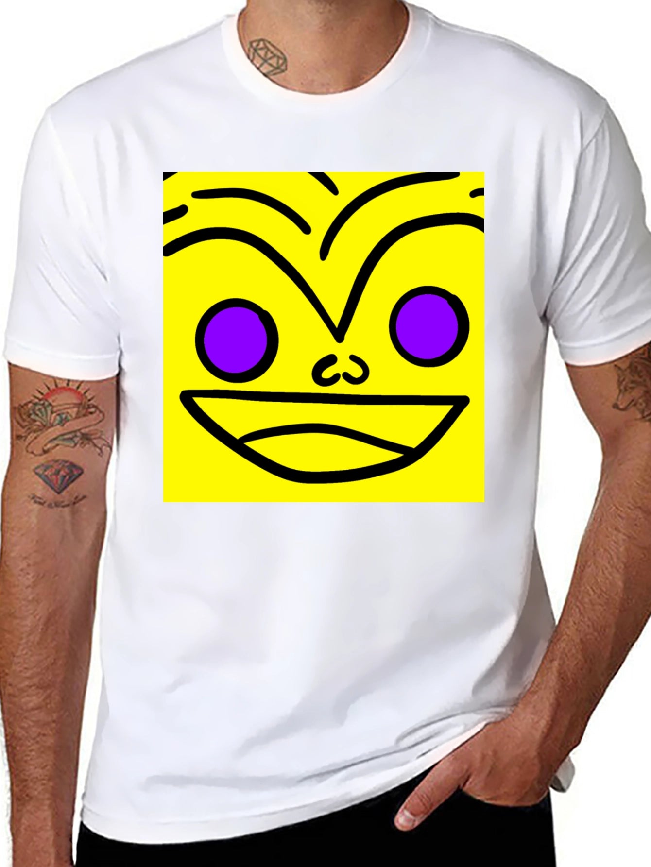 Funky Face Graphic Tee - Black Cotton Blend Shirt