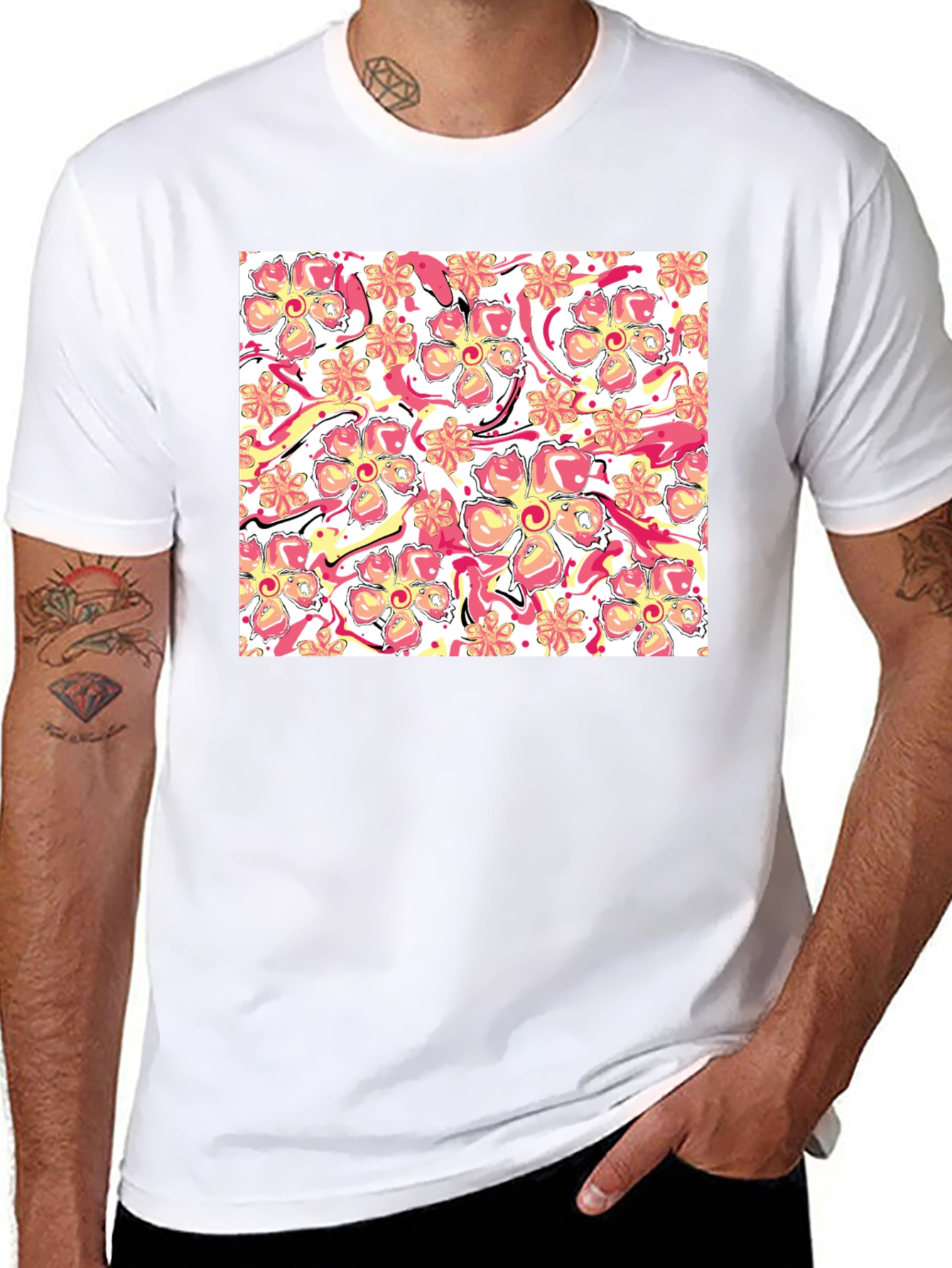 Floral Print Black T-Shirt - Stylish Casual Wear