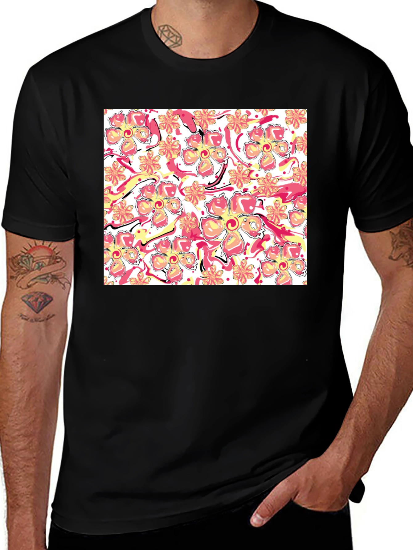 Floral Print Black T-Shirt - Stylish Casual Wear