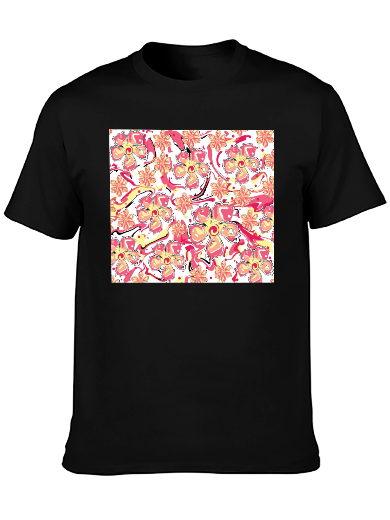 Floral Print Black T-Shirt - Stylish Casual Wear