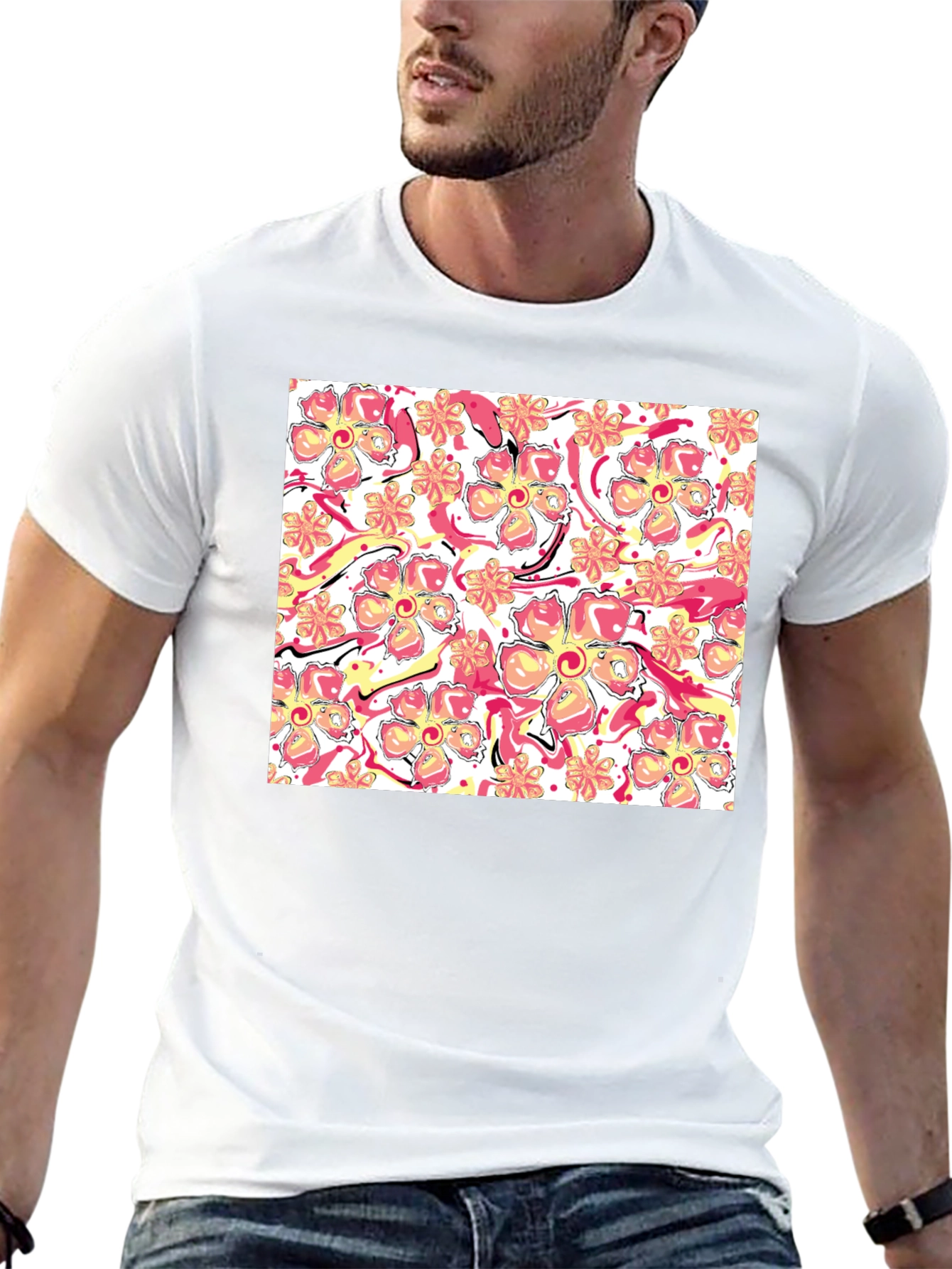 Floral Print Black T-Shirt - Stylish Casual Wear