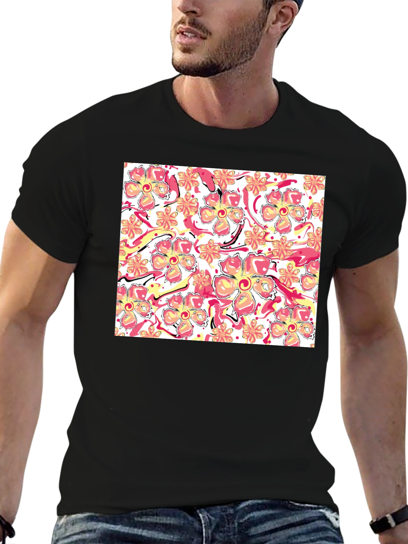 Floral Print Black T-Shirt - Stylish Casual Wear