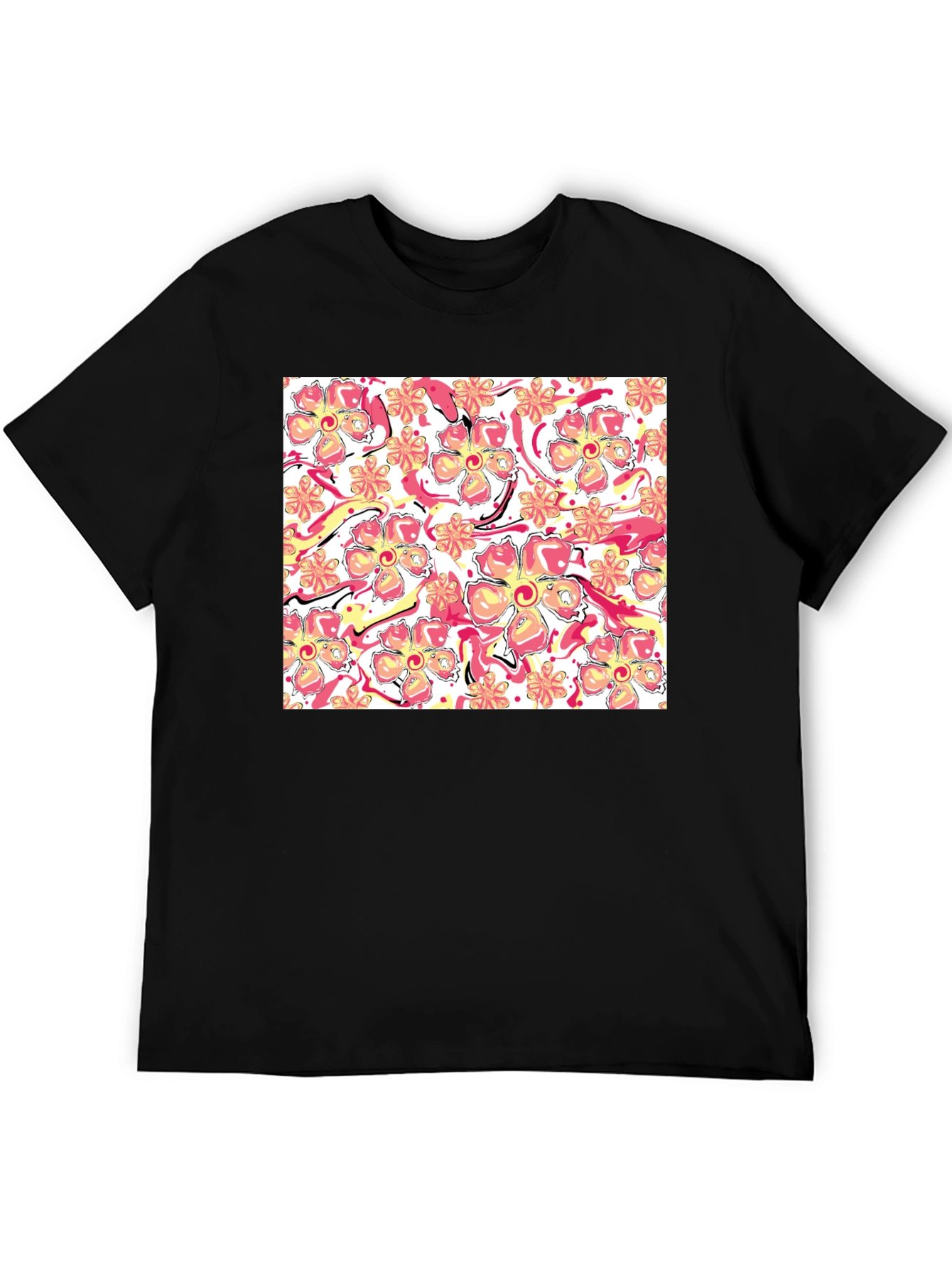 Floral Print Black T-Shirt - Stylish Casual Wear