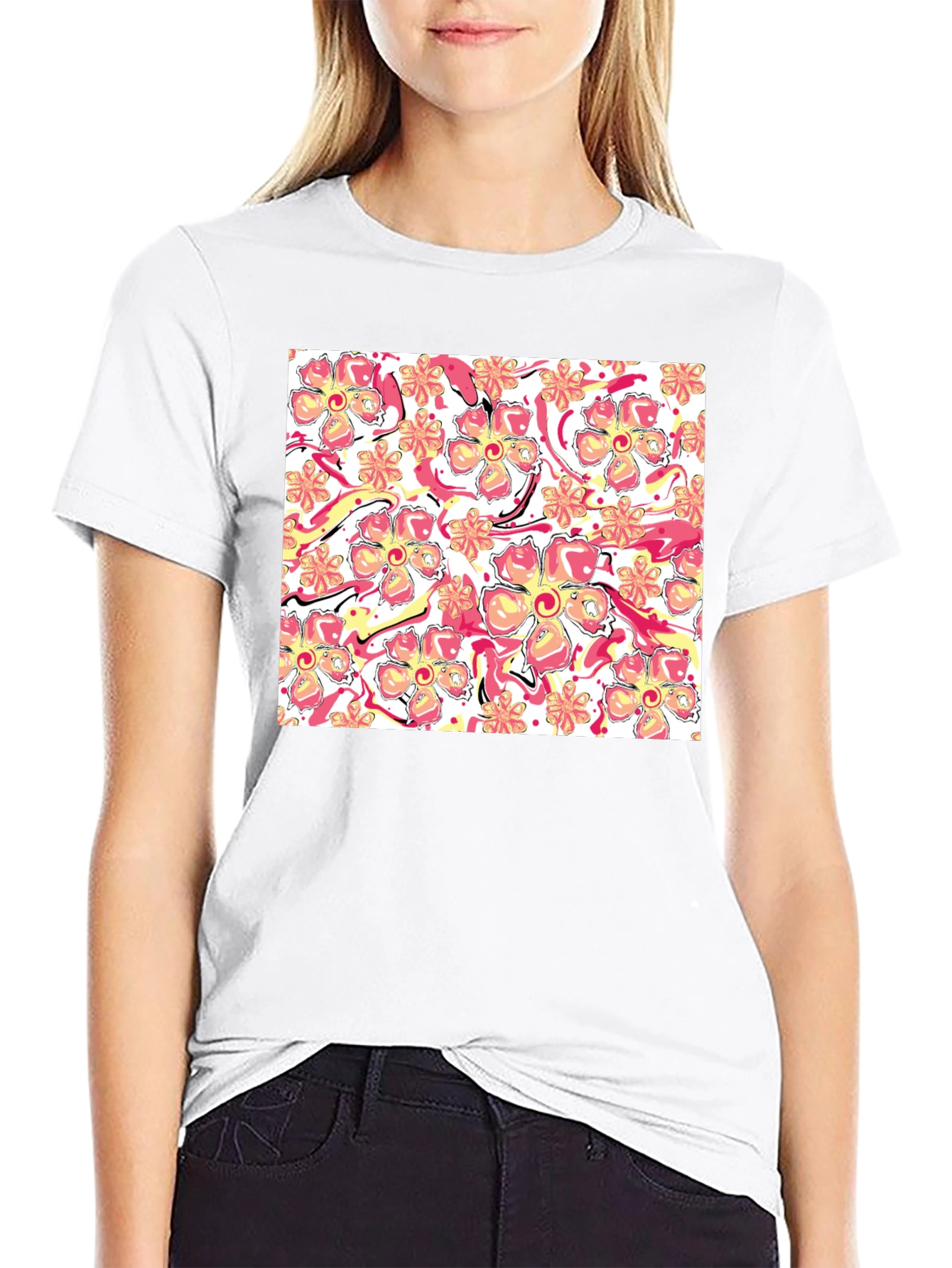 Floral Print Black T-Shirt - Stylish Casual Wear