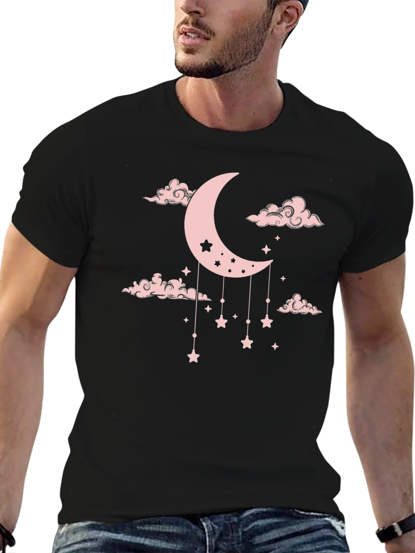 Dreamy Moon & Stars Graphic Tee - Black