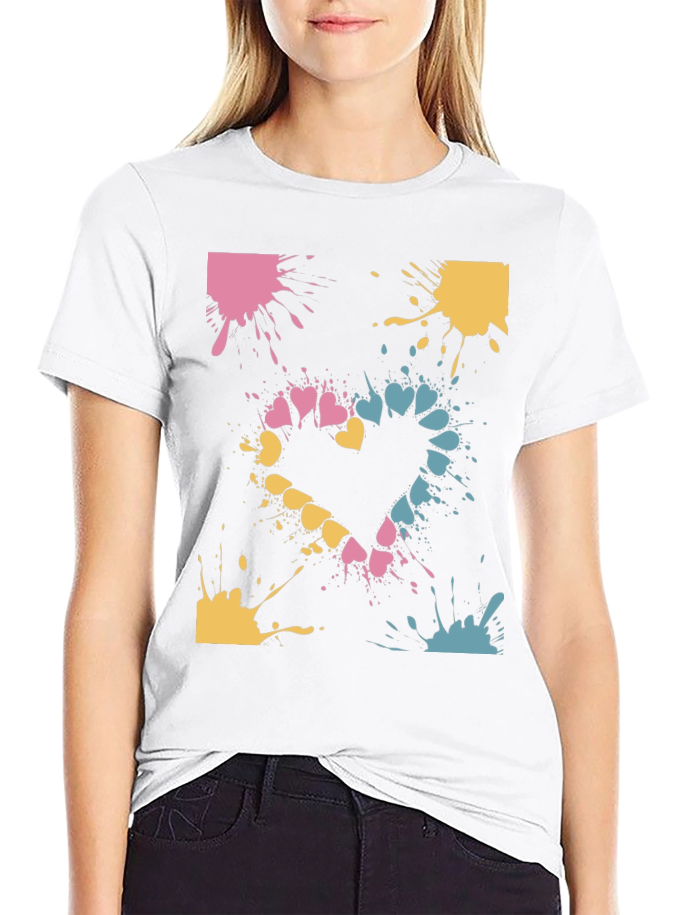 Heart Splash Graphic Tee - Casual Black T-Shirt