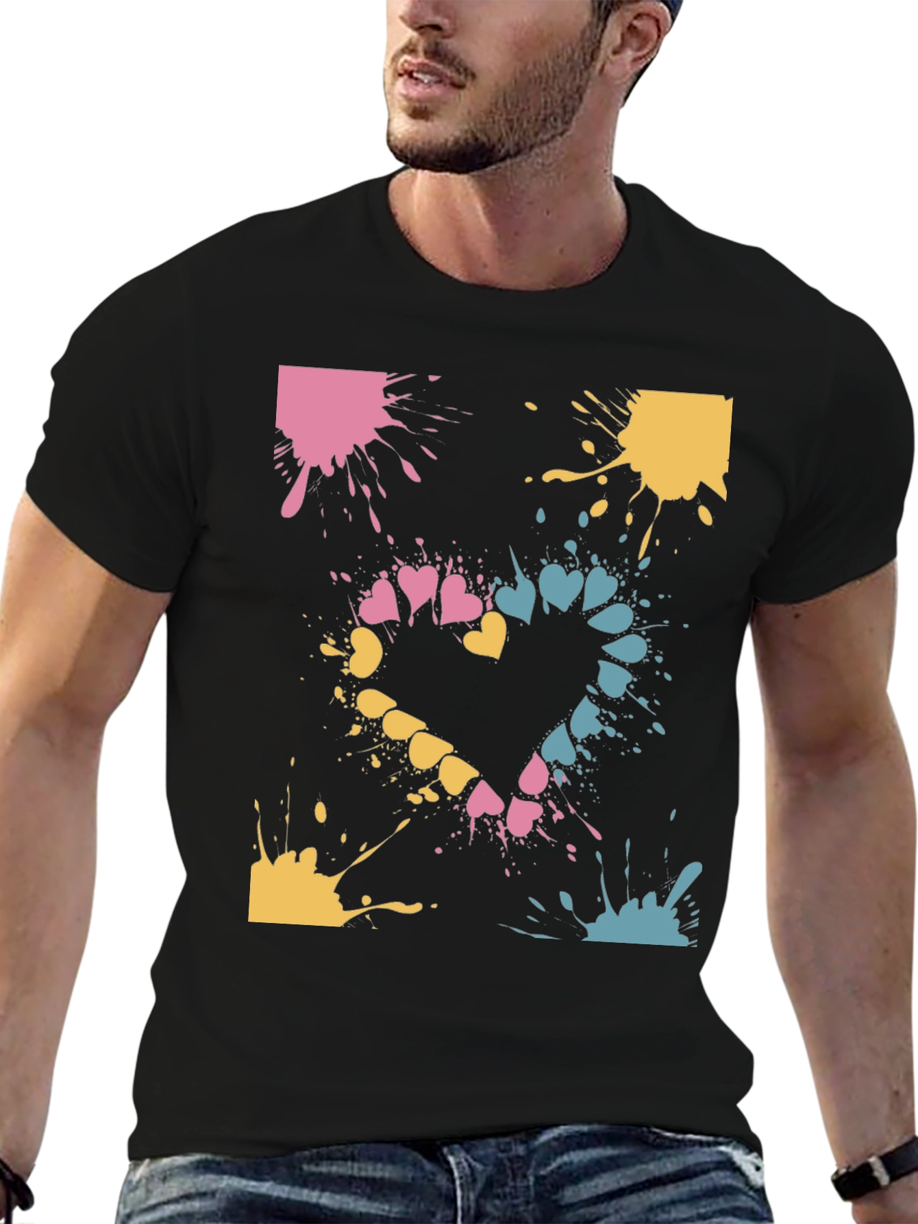 Heart Splash Graphic Tee - Casual Black T-Shirt
