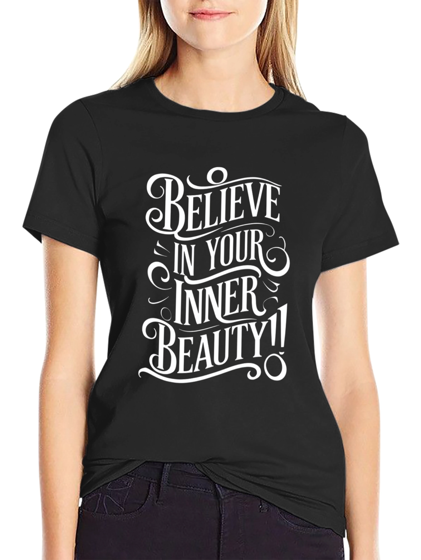 Believe In Your Inner Beauty Black Graphic T-Shirt