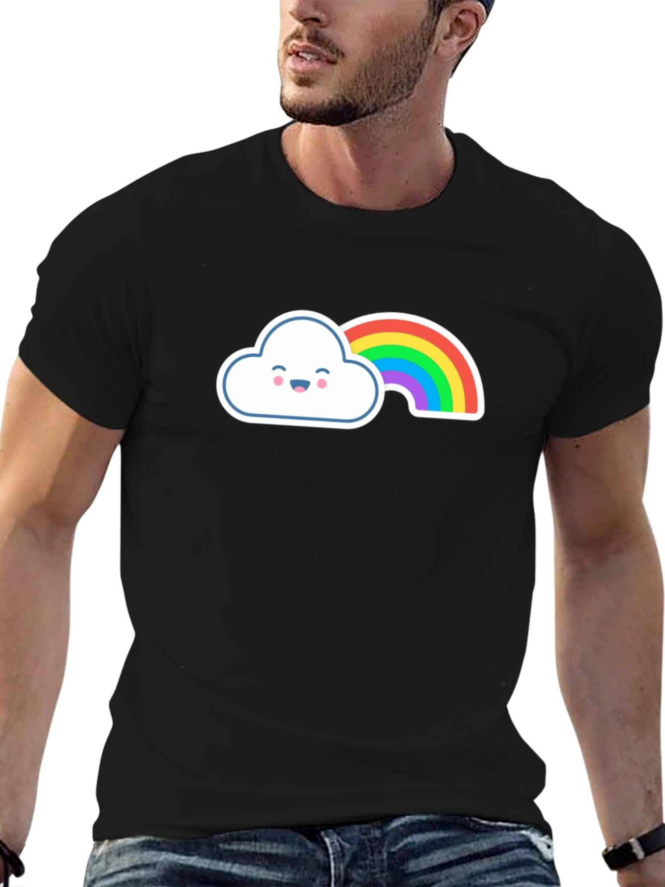 Cute Rainbow Cloud Graphic Tee - Soft Cotton Blend