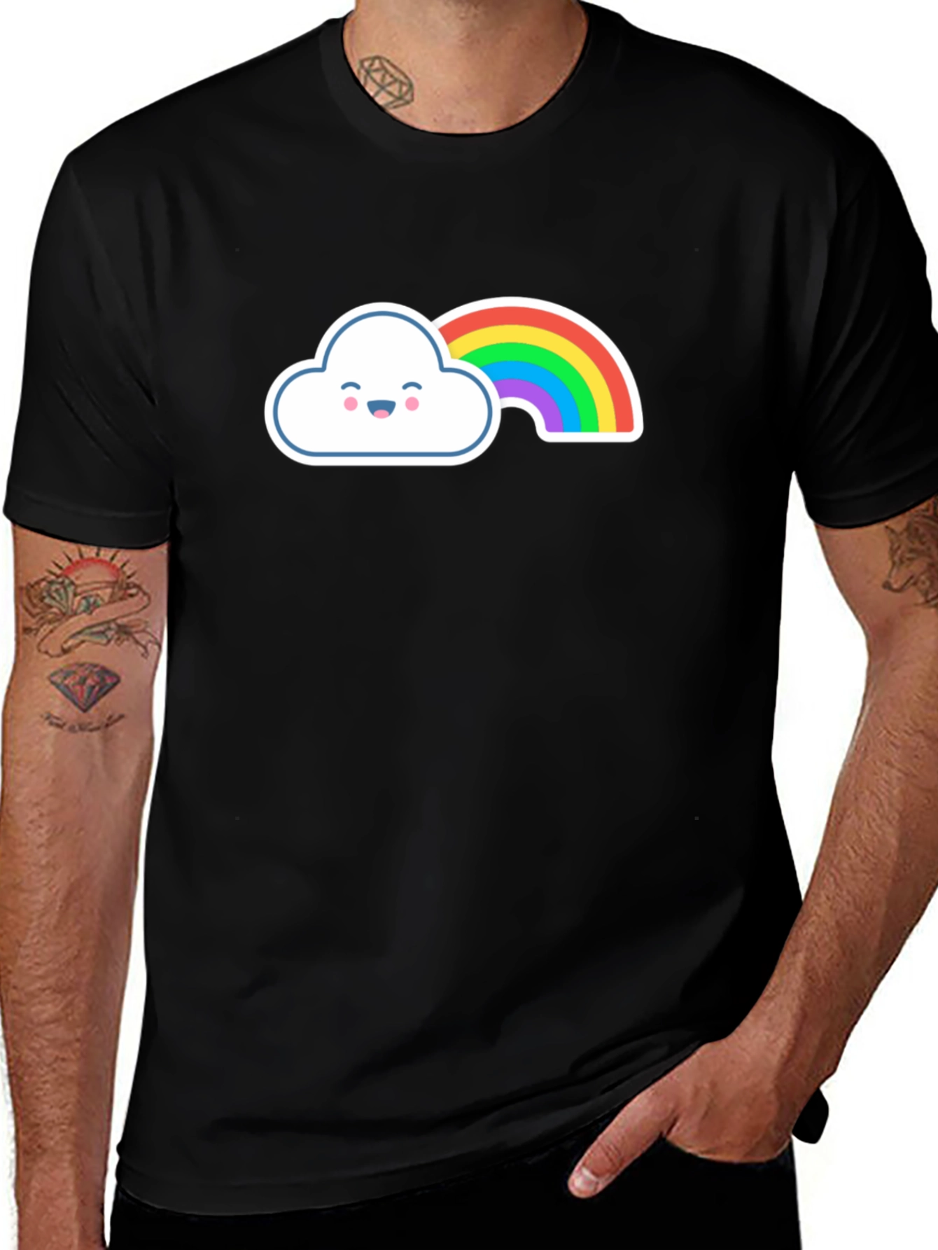 Cute Rainbow Cloud Graphic Tee - Soft Cotton Blend