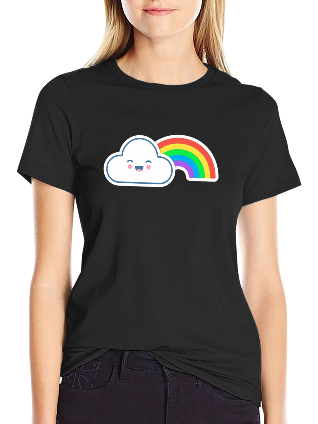 Cute Rainbow Cloud Graphic Tee - Soft Cotton Blend