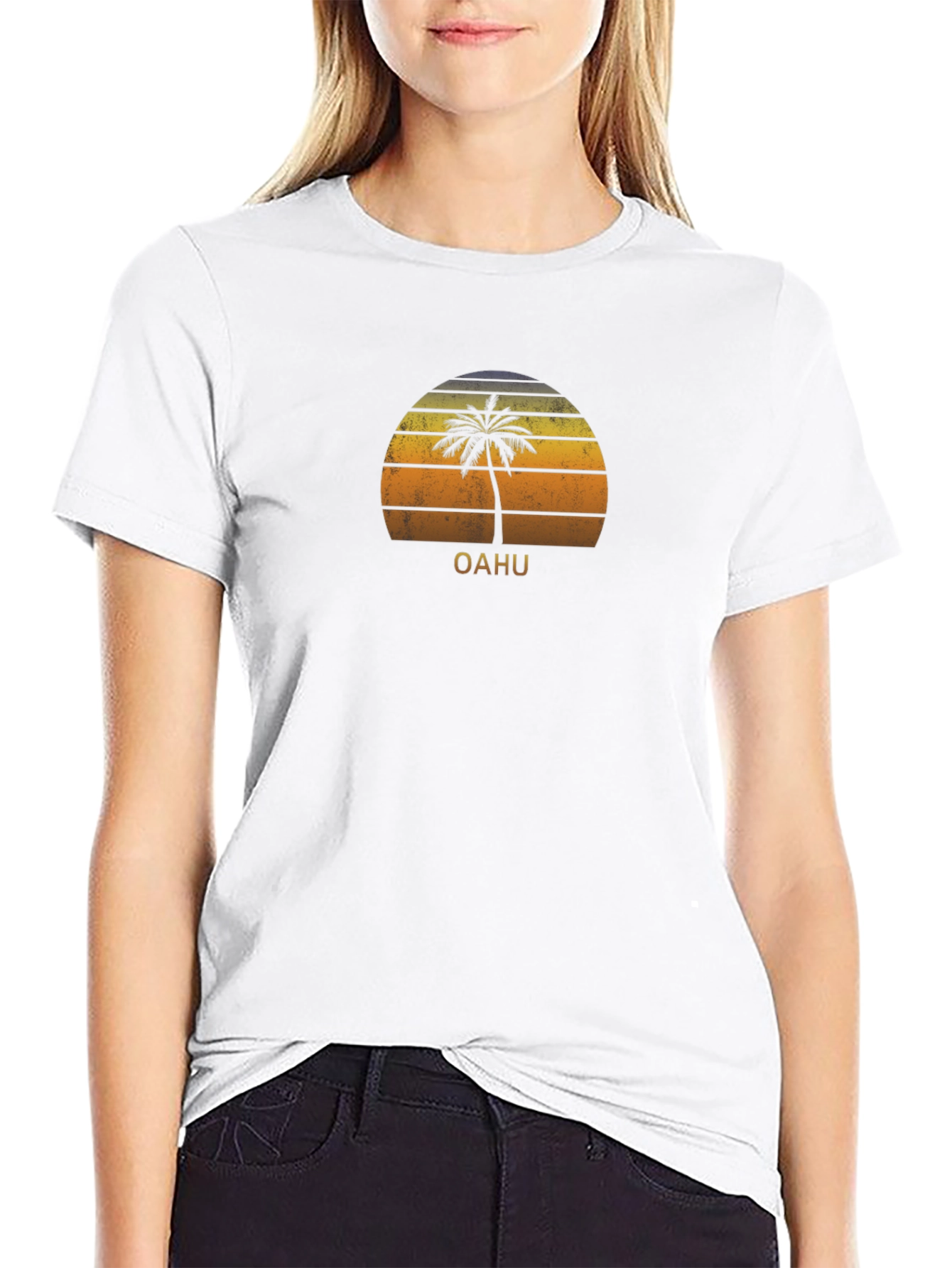 Oahu Palm Tree Sunset Graphic Tee - Island Vibes