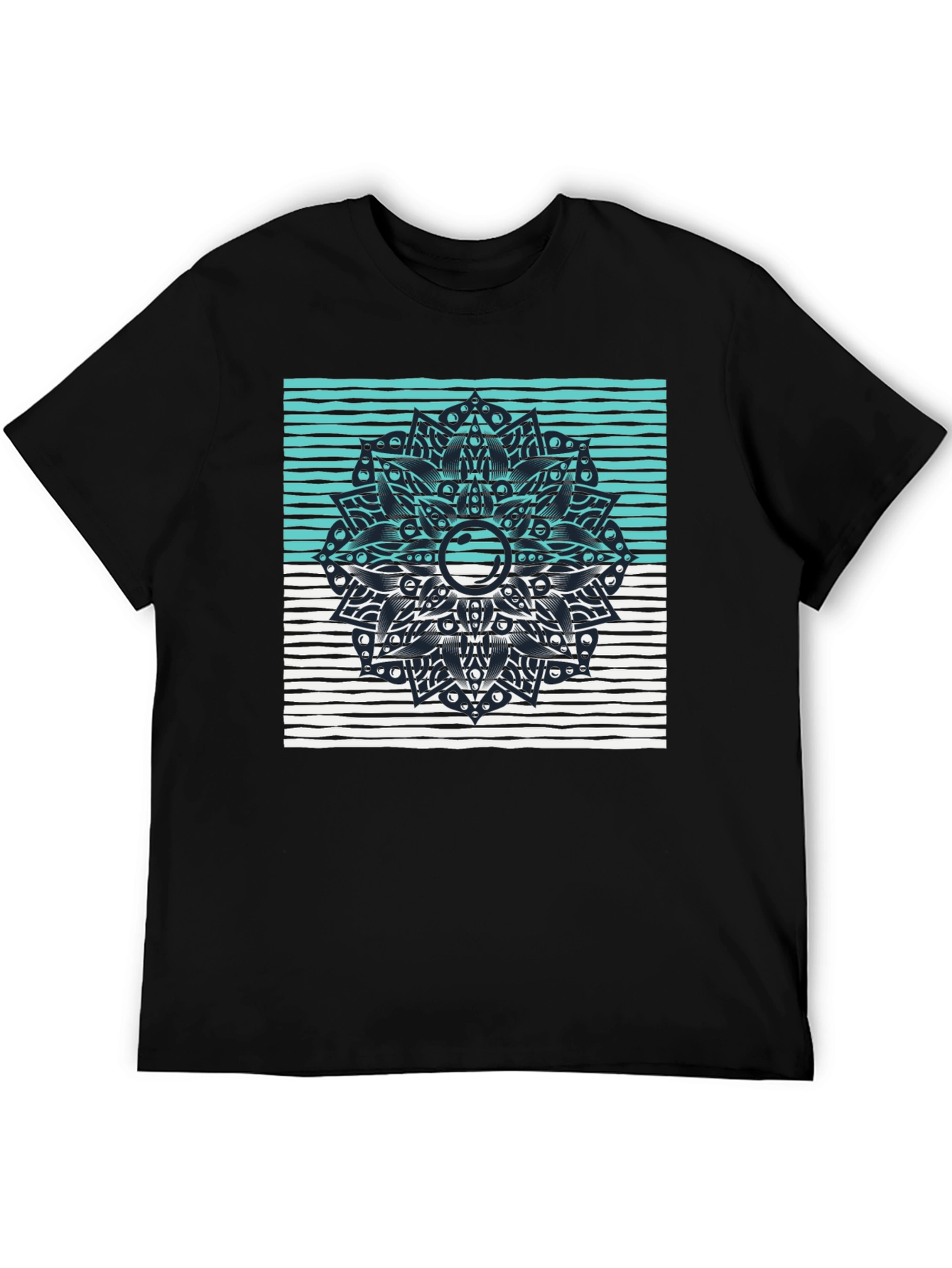 Black Graphic Tee with Geometric Mandala Design